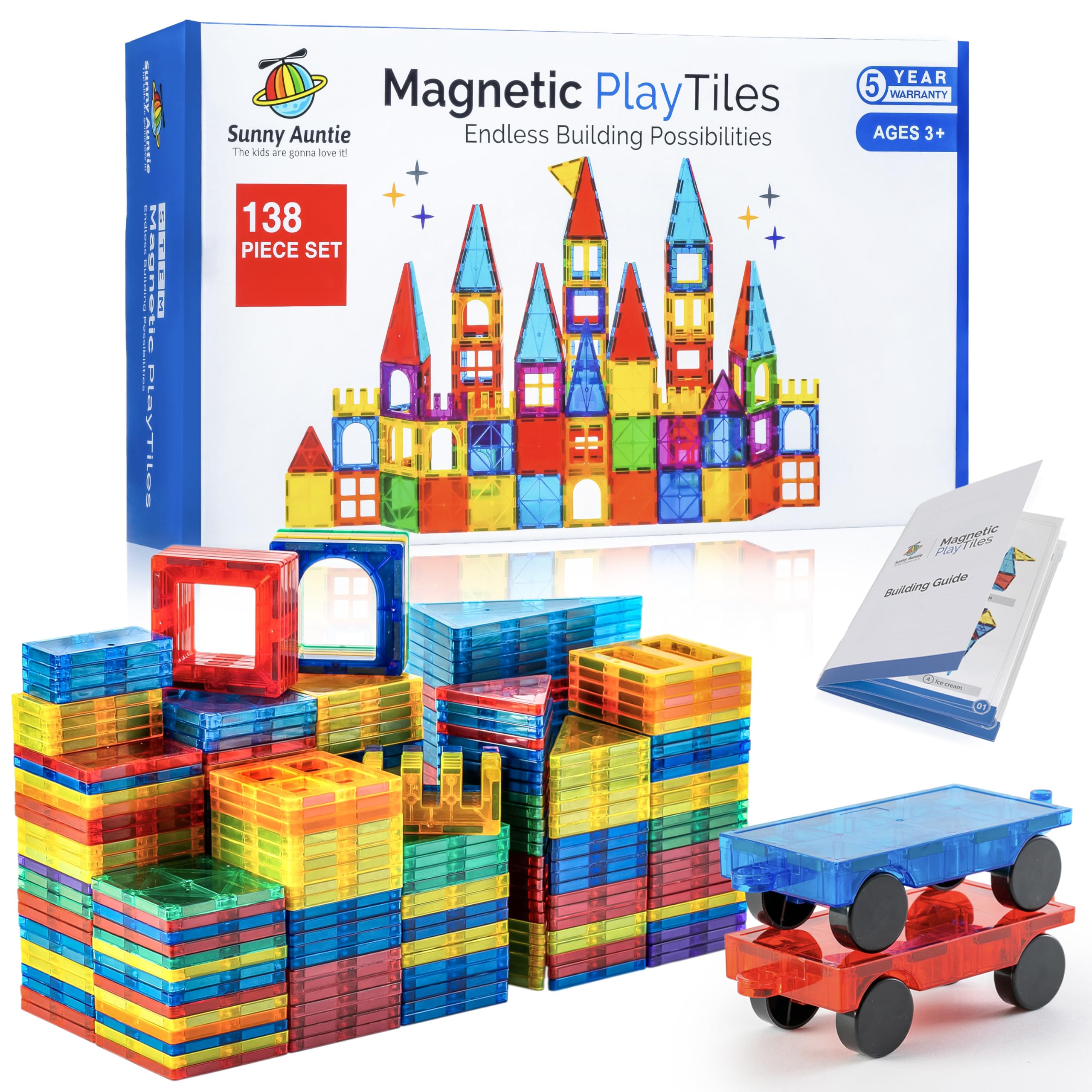 – Magnetic Tiles 138 PCS+ Bonus Zippered CASE, Magnetic Tiles for Kids Toy for 3 4 5 6 7 8 Year Old Boys & Girls, XL SET