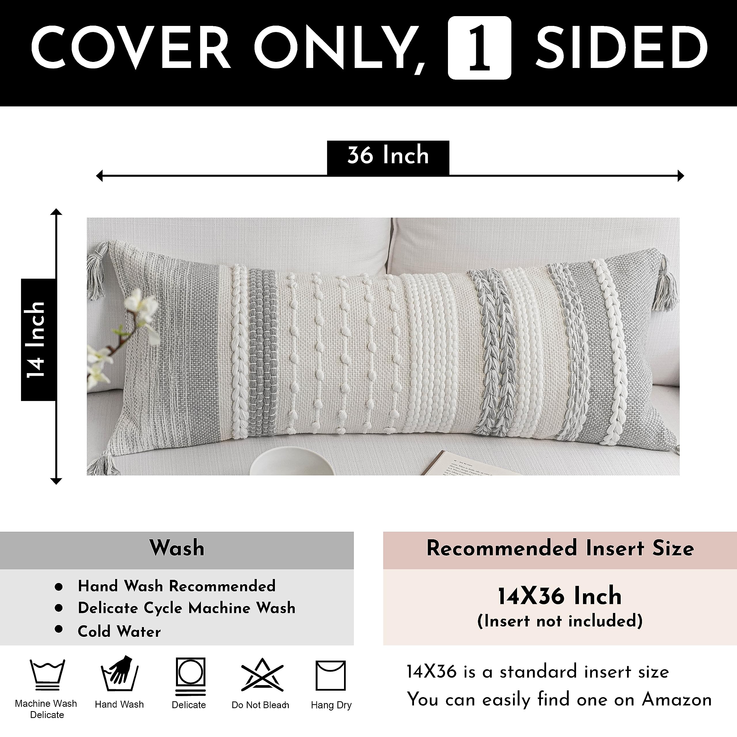 Federa Per Cuscino Lombare Bohémien 35x91 Cm – Ciniglia Geometrica Con Nappe, Blu/Rosa/Beige - 5