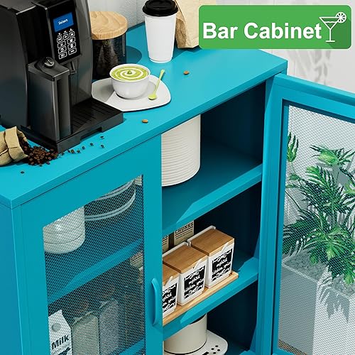 Miniatura 4 de COFaR Gabinete de metal azul, armario de almacenamiento de armario de metal con puertas y estantes de malla, gabinete de oficina multiusos de 3