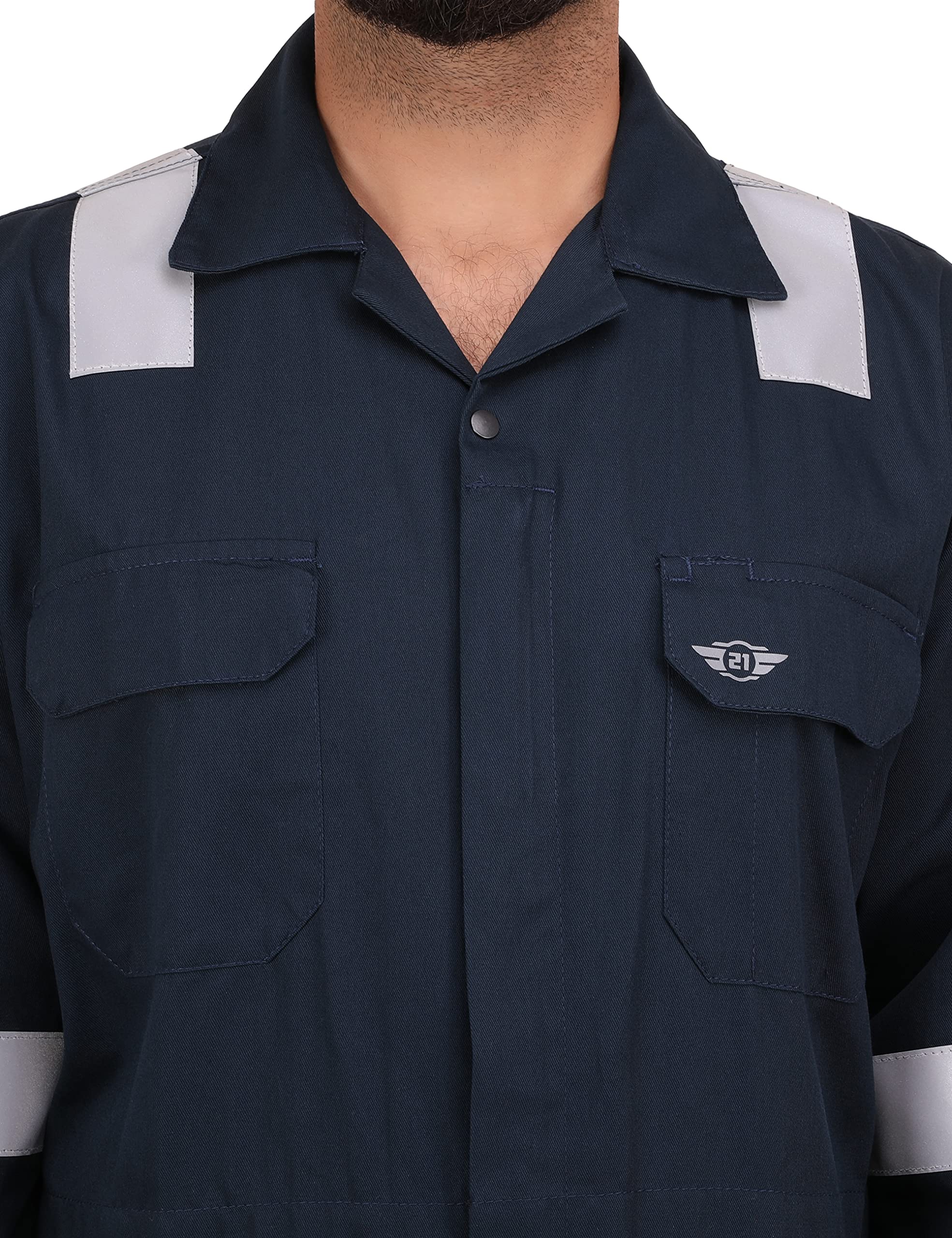 CLUB TWENTY ONE Men's Cotton Coverall for Industrial and Protective Use with Certified Reflective Tape, Breathable Overall Suit for Men, Boiler Suit with Reflective Stripes(X-Large, Blue) - Image 3 thumbnail