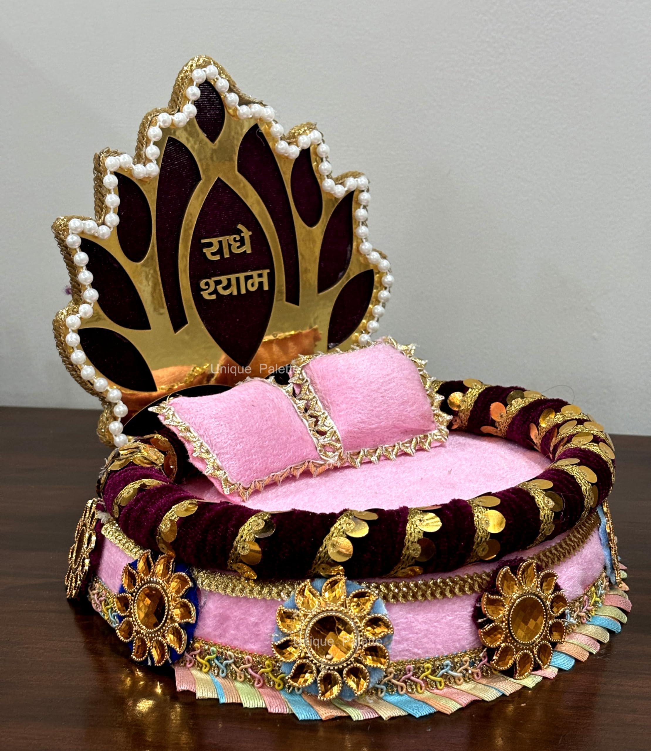 Wood Kanha ji Bed (Size 0-4 inches) || Thakur ji Singhasan | Laddu Gopal ji Singhasan || Laddu Gopal Sinhasan for Pooja || Altar for Laddu Gopal Idol, Pink-image-37