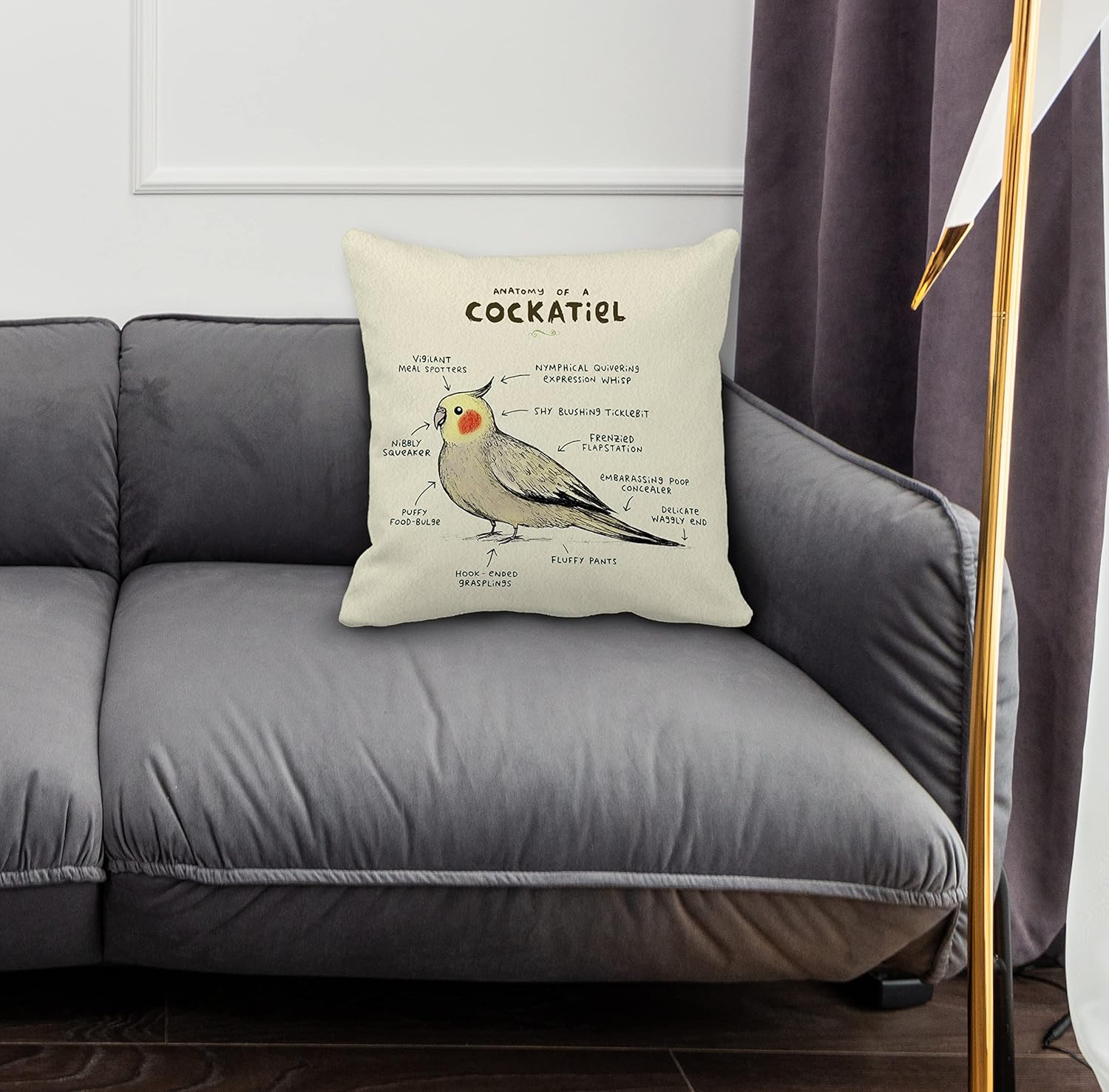 Cockatiel Pillow Covers 18x18 - Cockatiel Owner Gifts for Bird Lovers Women Men, Anatomy of a Cockatiel Pillow Covers, Funny Cute Cockatiel Vintage Decorative Throw Pillow Case - Image 2