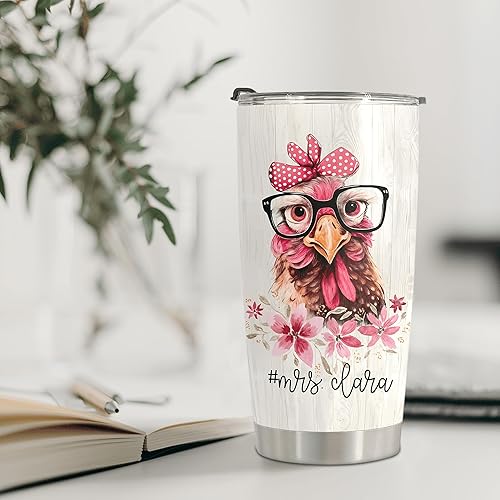 Miniatura 8 de Regalos personalizados de Crazy Chicken Lady  Vaso de acero inoxidable con girasol de pollo de 20 onzas para dueños de pollos  Taza de viaje de