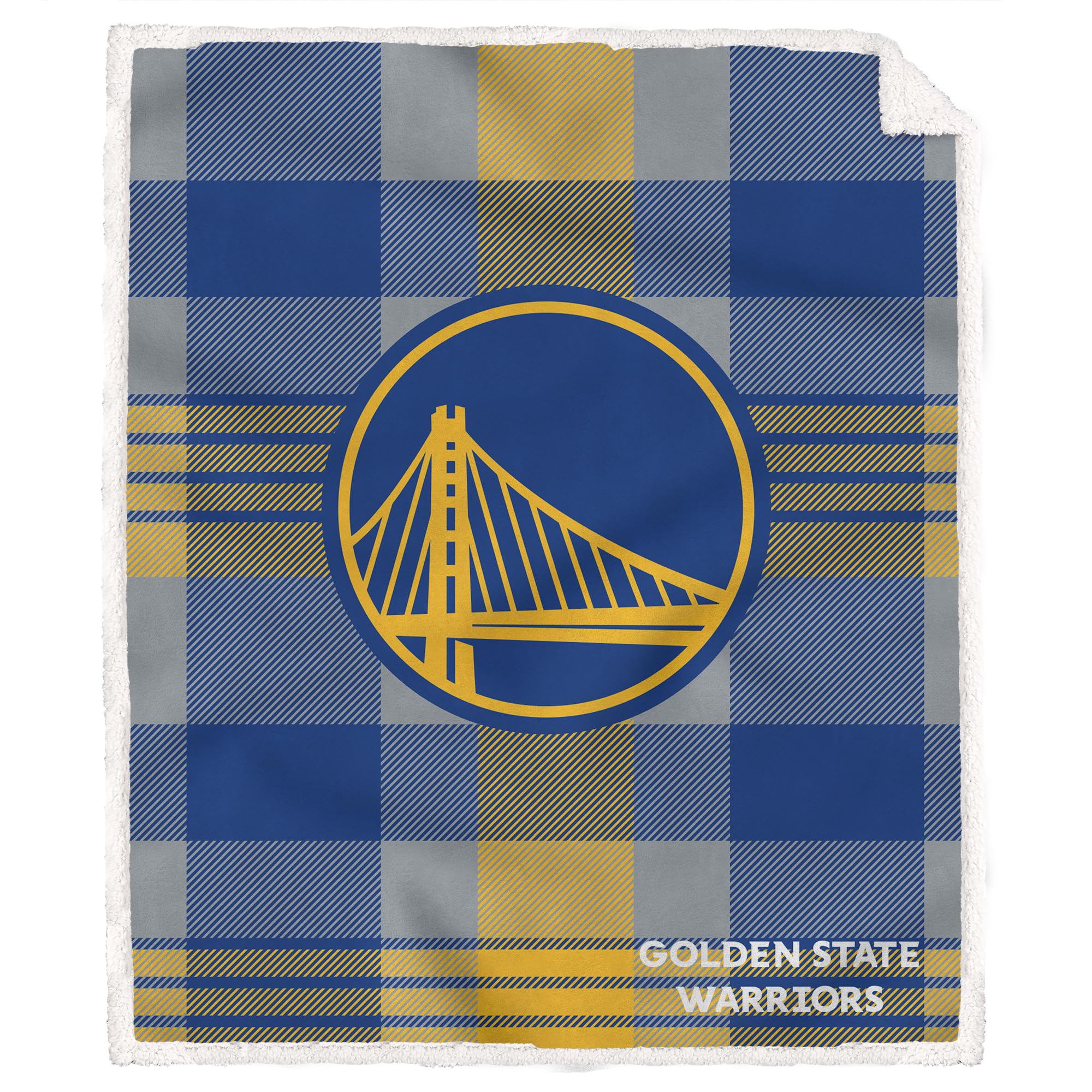 Pegasus Sports NBA Golden State Warriors Plaid Steel Royal Plush Sherpa Blanket