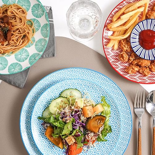 Miniatura 6 de KitchenTour - Juego de 6 platos llanos de cerámica, platos de ensalada de pizza y pasta, aptos para lavavajillas y microondas, juego de 6, vintage