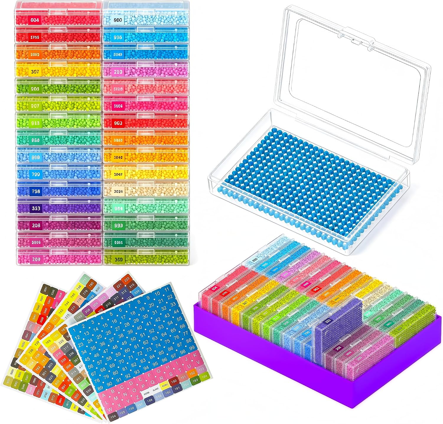 Diamond Painting Storage Containers Trays, Purple Base Tray (Lidless), 30 Lidded Small Trays,2-in-1 Bead Sorting Organizer for Adults & Hobbyists, Tidy Workspace (Boxed Set)