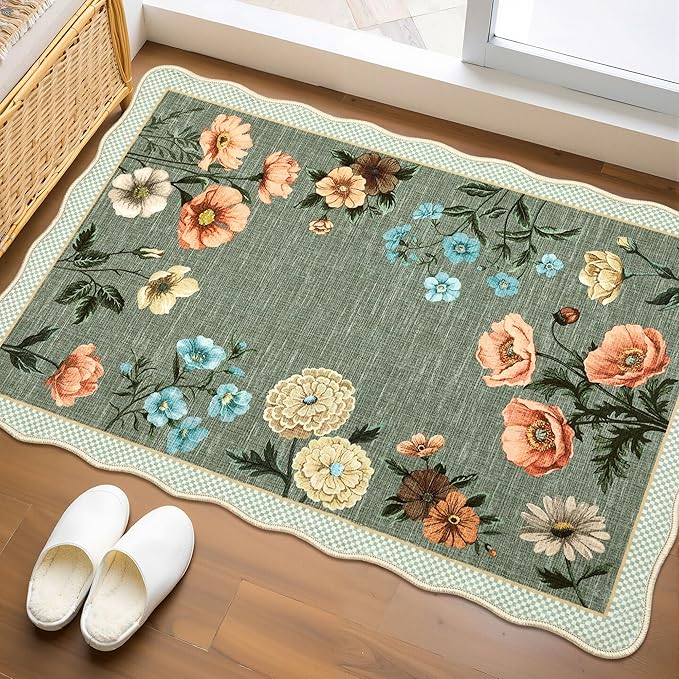 Alfombra GarveeHome 2x3 Lavable Antideslizante Boho Verde miniatura 4