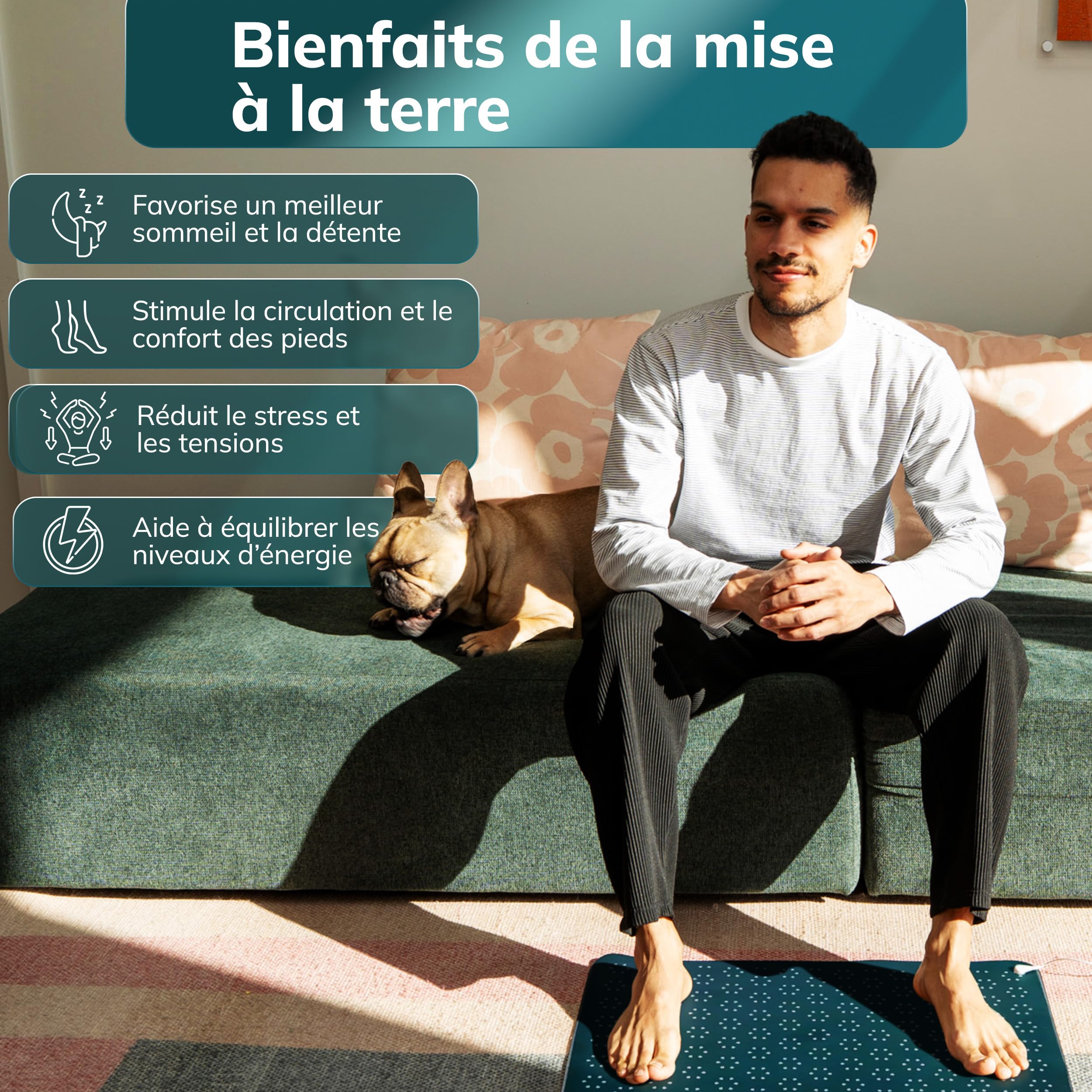 Tapis de Mise à la Terre 40x60 cm – Midnight Moss – avec câble & Prise EU – 12 Fils de cuivre, résistance 98Ω – Cuir PU Vegan, Base antidérapante – Bien-être Sommeil Détente