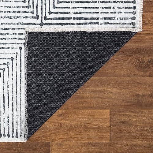 Miniatura 7 de Bloom Rugs Caria - Alfombra de pasillo lavable antideslizante de 12 pies  color marfilnegro a rayas para entrada, pasillo, baño y cocina, tamaño