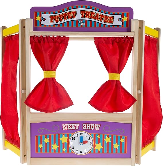 Hey! Play! Wooden Tabletop Puppet Theater with Curtains
                    