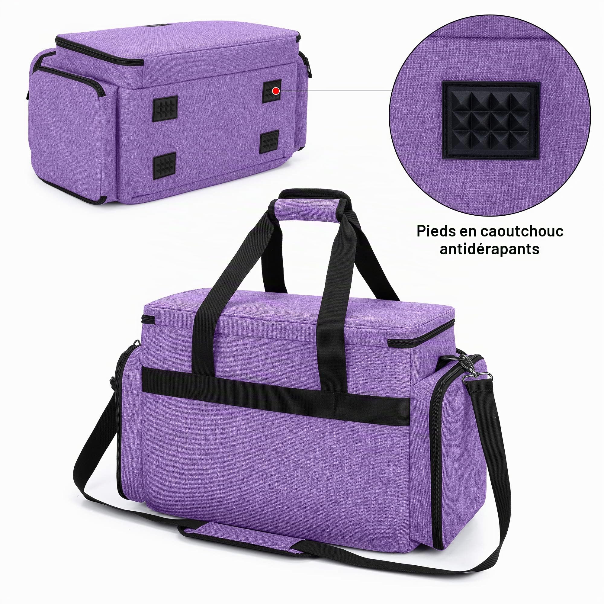 CURMIO Sac Machine à Coudre avec Pochette Amovible pour Accessoires, Violet | Étui Portable pour Plupart des Machines Standard, Fond Antidérapant, Bandoulière Amovible, Poignée de Transport, Sacoche Vide