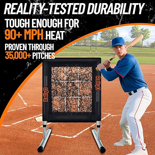 Miniatura 5 de Red de lanzamiento, Red de lanzamiento de 9 agujeros para béisbol y sóftbol con zona de golpeo, objetivo de lanzamiento ajustable con diseño de 9