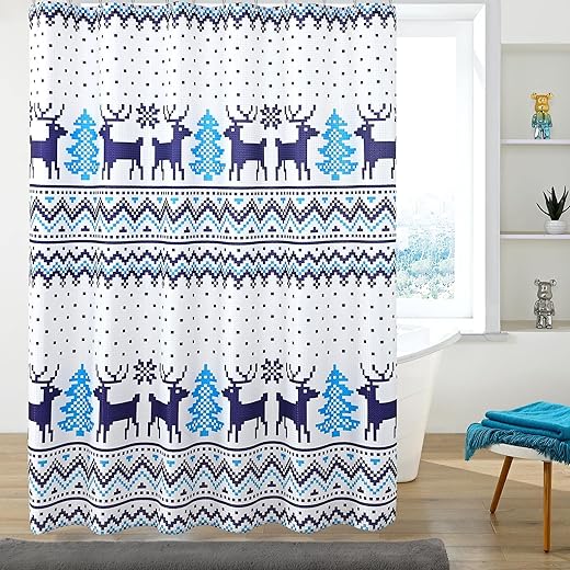 Blue Boho Pixel Decoration Shower Curtain for Bathroom