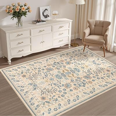 Uermei 4x6 Area Rug for Living Room Washable Boho Floral Carpet