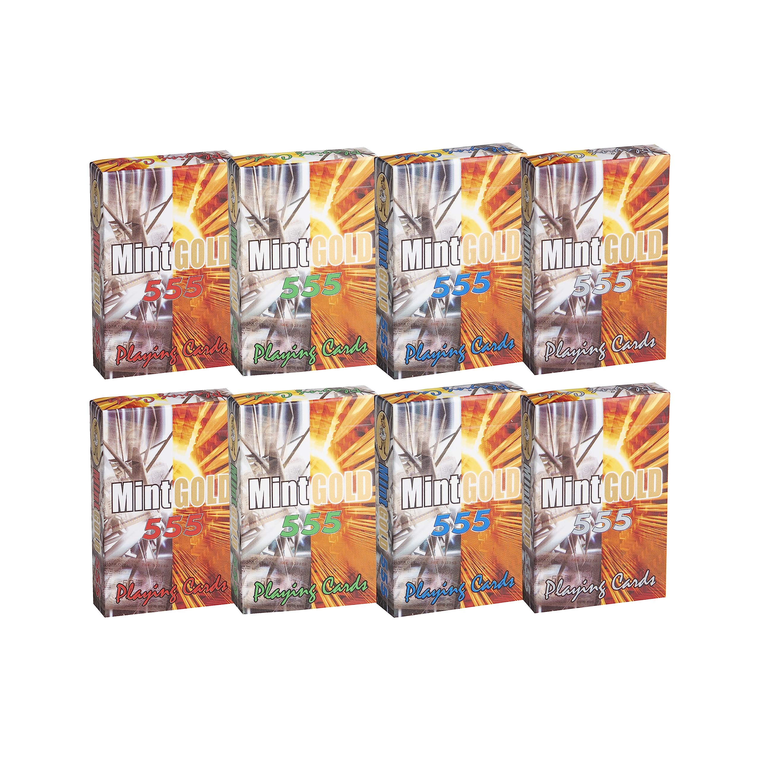 MINT GOLD 555 Paper Playing Cards (Set Of 8), Bridge Size, Multicolor Cards, Cards For All Ages Used For Card Games, Poker And Rummy
