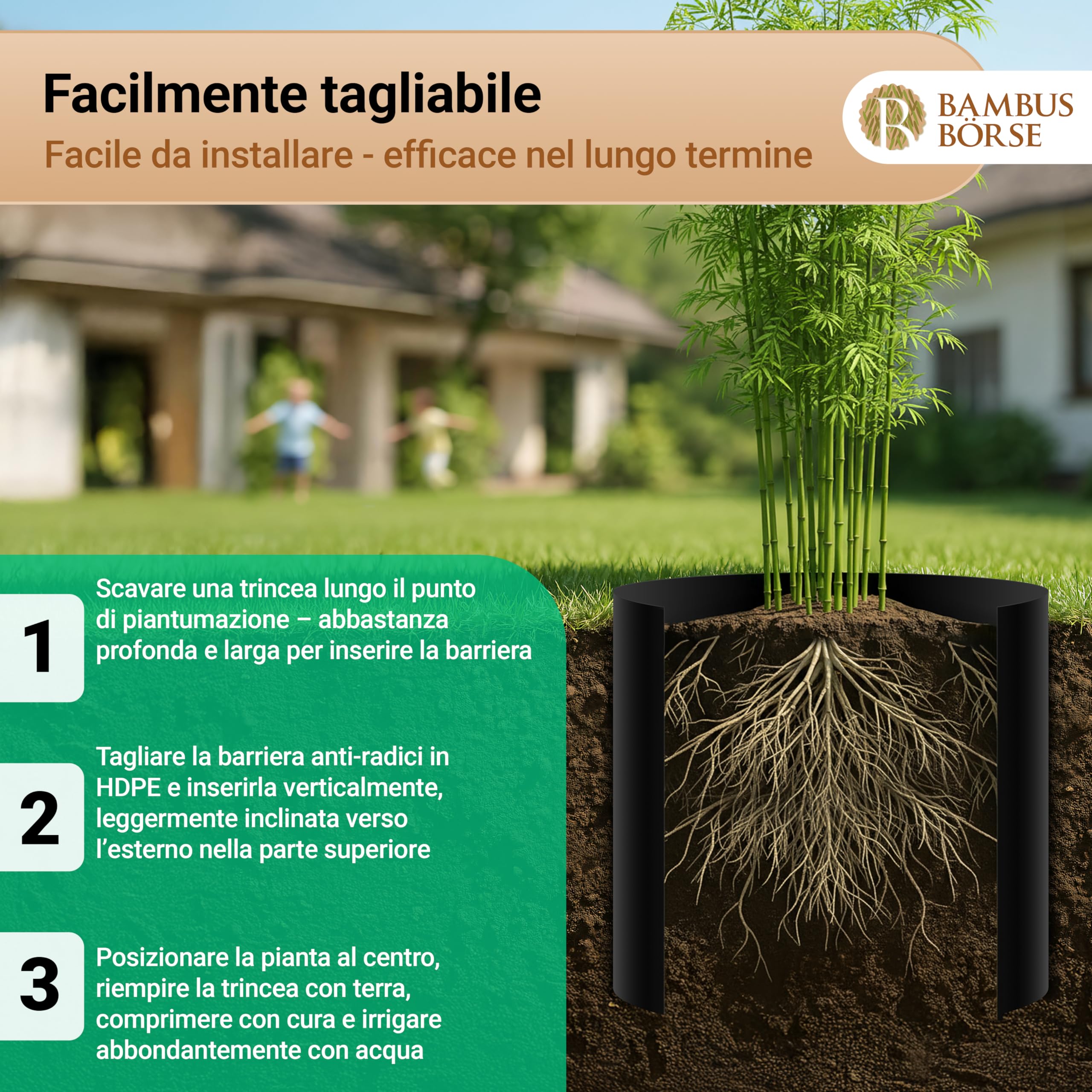 Barriera per Radici - Barriera per rizomi con Binario di bloccaggio Alta 70 cm, Spessa 2 mm, Lunga 20 m - Realizzata in HDPE di Alta qualità - Barriera per rizomi di bambù
