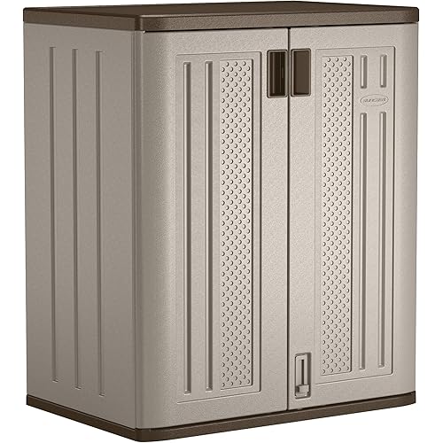 Suncast Heavy Duty Base Construction Storage Garage Organizer with Metal Reinforced Shelving, Low Maintenance, and Double Wall Construction, Silver