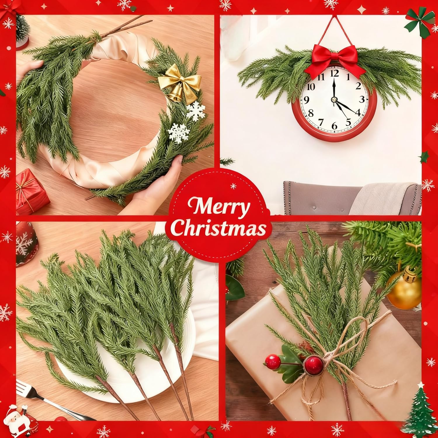 iToids Artificial Norfolk Pine Branches, 12 Pack 18" Christmas Artificial Greenery Stems, Artificial Cedar Pine Stems for Vases, DIY Wreaths, Home, Indoor Outdoor Winter Christmas Decorations - Image 6