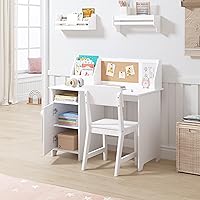 Vista 7 de UTEX Escritorio de estudio para niños con silla, juegos de escritorio y sillas con gabinete para 3-8, mesa de estudio para niños de madera, mesa