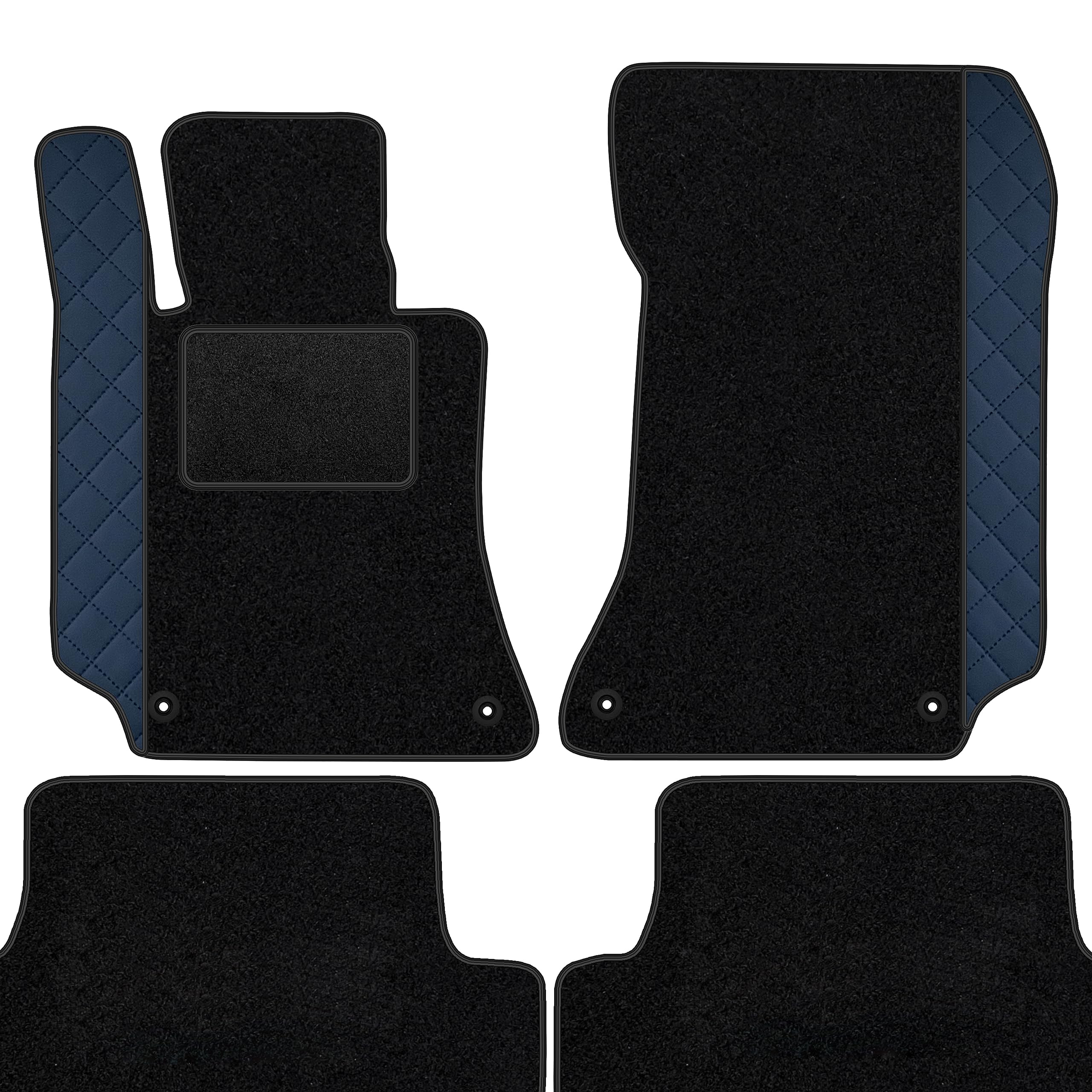 moto-MOLTICO Fußmatten Auto Velours Autoteppiche Schwarz Automatten Set 4-teilig - Auffälliges Design - passend für Mercedes-Benz E-Klasse W211 2002-2009 (Blaues Muster