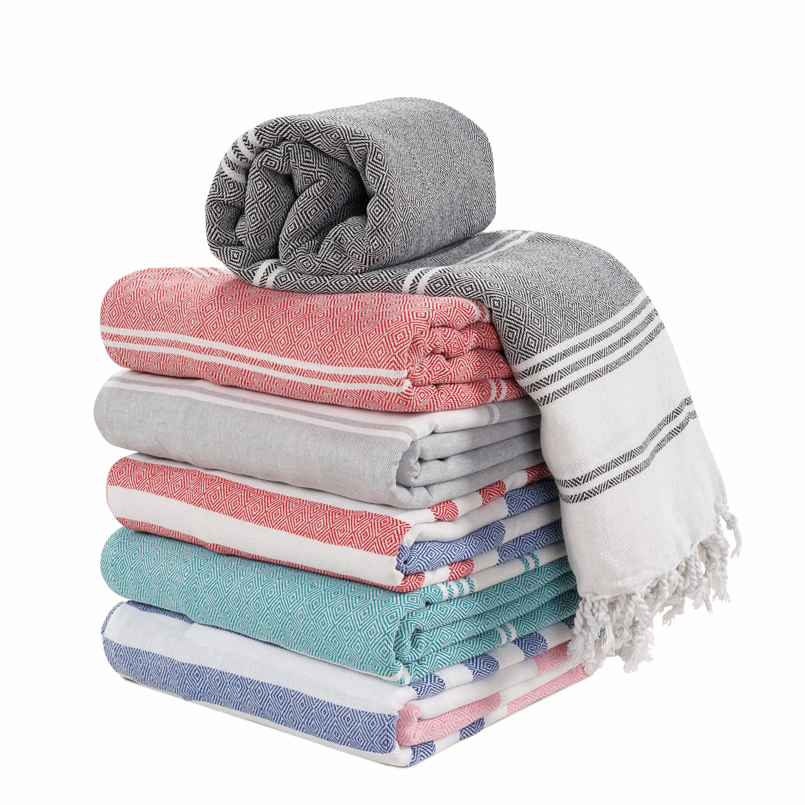 LANE LINEN Oversized Turkish Beach Towels for Women, Set of 6, 39"x71" Pre-Washed & Quick Dry Travel Towels, Lightweight