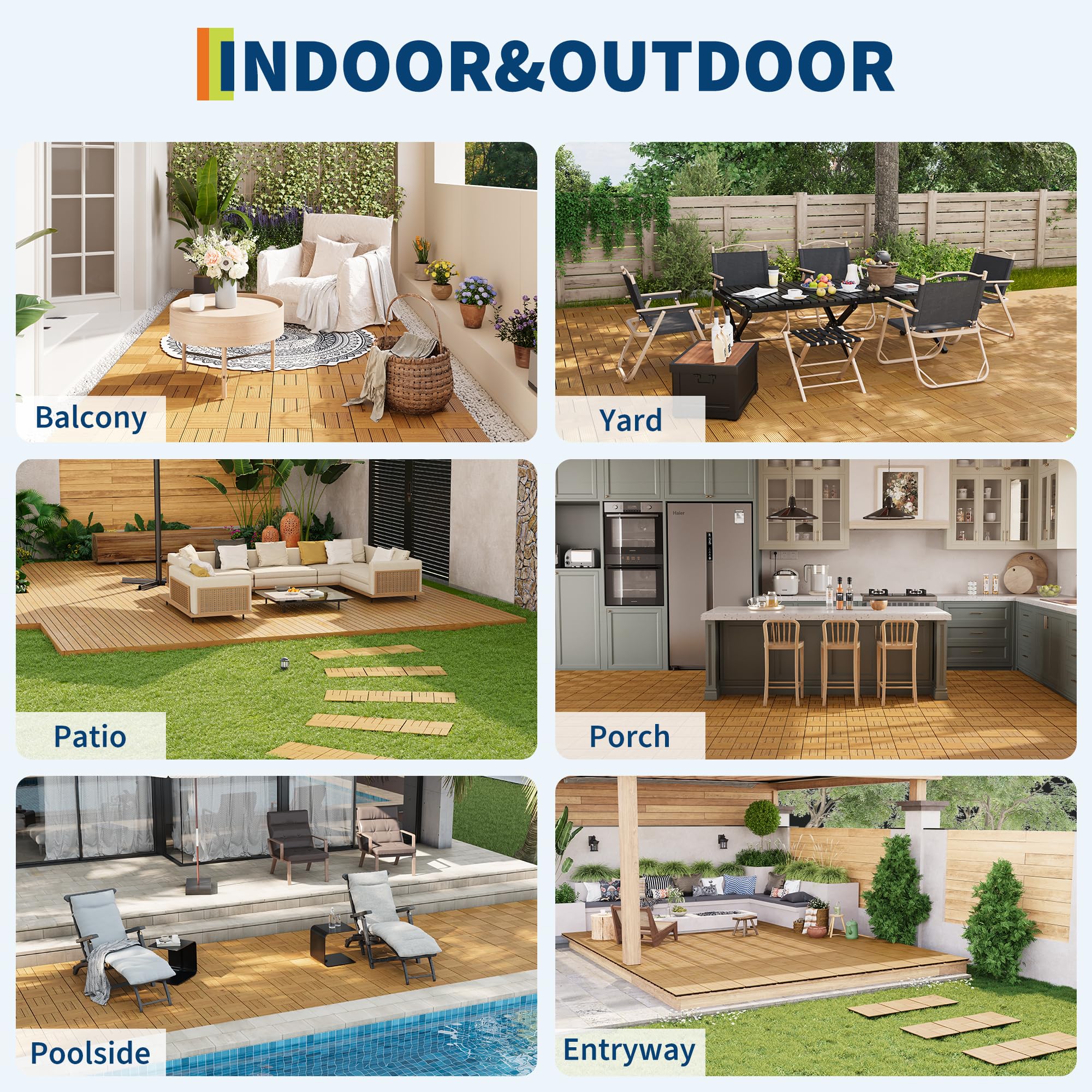 Dalles terrasse clipsables en bois d'acacia 30x30cm jaune 33pcs