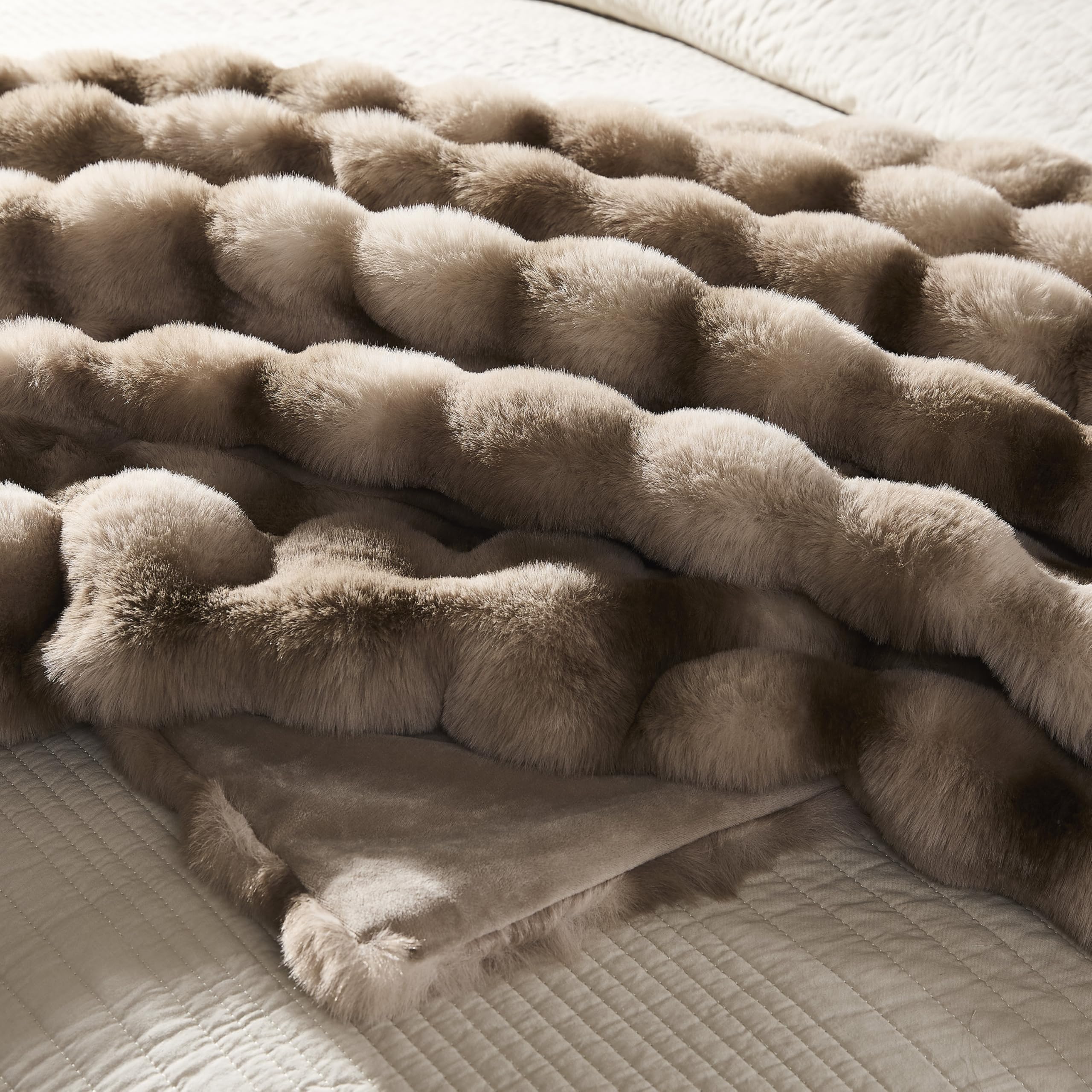 S_SSOY Faux Rabbit Fur Throw Blanket,Soft Warm Bubble Faux Fur Winter Blanket