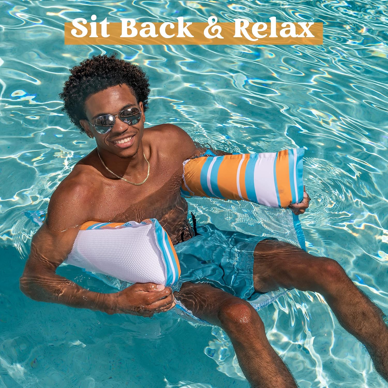 Sloosh 3 Pack Inflatable Pool Float Hammock, Water Hammock Lounges, Multi-Purpose Swimming Pool Accessories (Saddle, Lounge Chair, Hammock, Drifter) for Pool, Lake, Outdoor, Beach