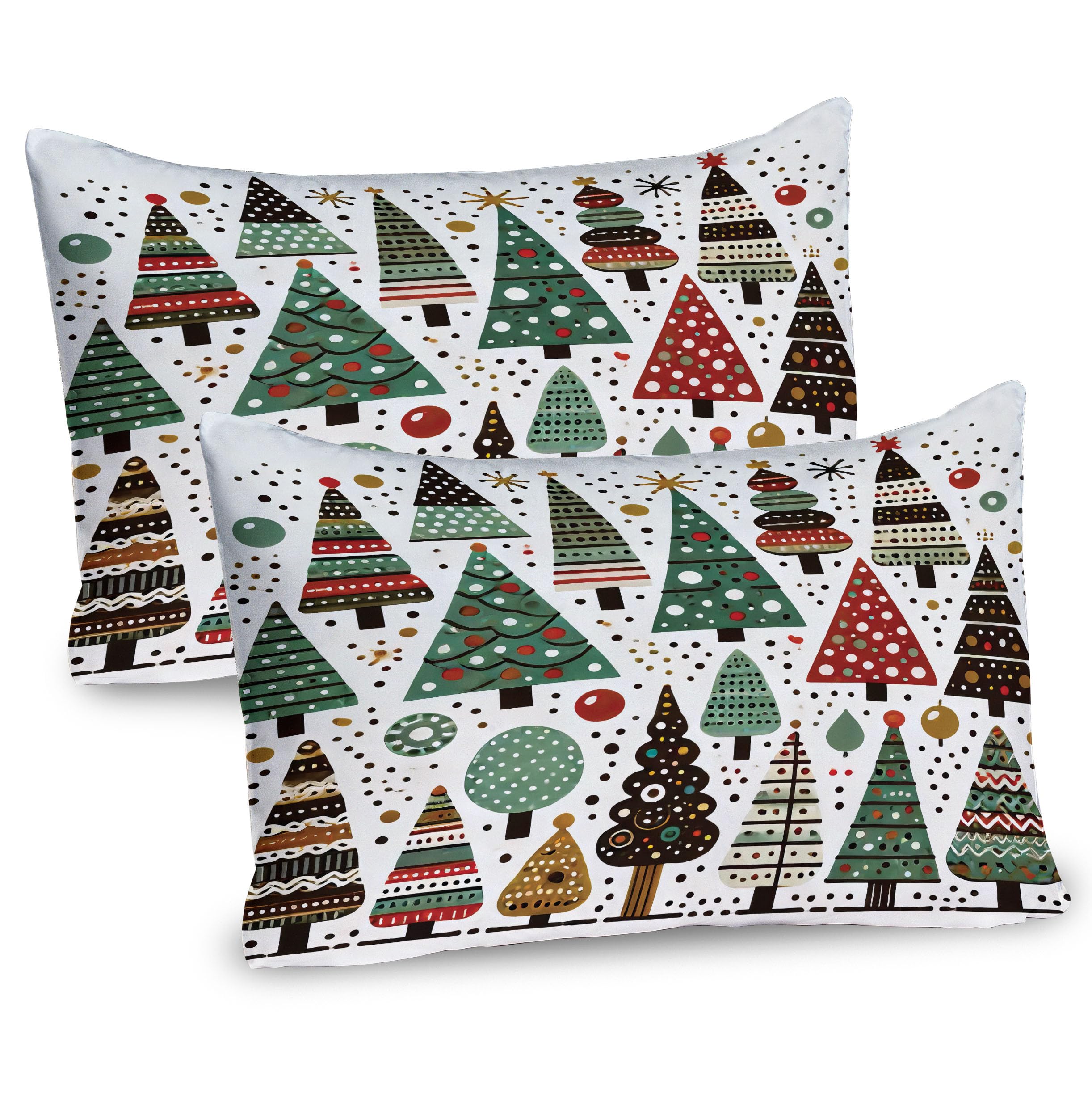 Ambesonne Christmas Pillow Sham Set of 2, Simple Starry Woodland Pine Trees Pattern with Dots and Triangles, Quality Microfiber Bedding Item for All Seasons, 30
