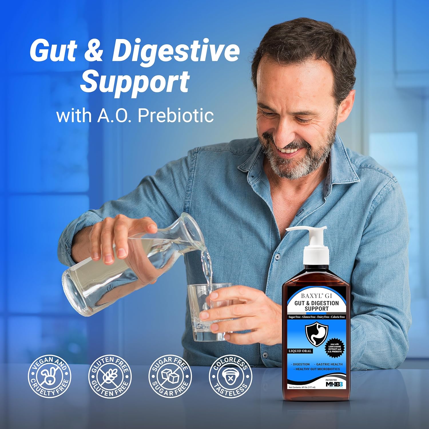 BAXYL & BaxylGI Bundle Pack - (6 fl oz Each) - Hyaluronic Acid Joint Supplement & Hylarunonan Amaferm Prebiotic Digestive Supplement.