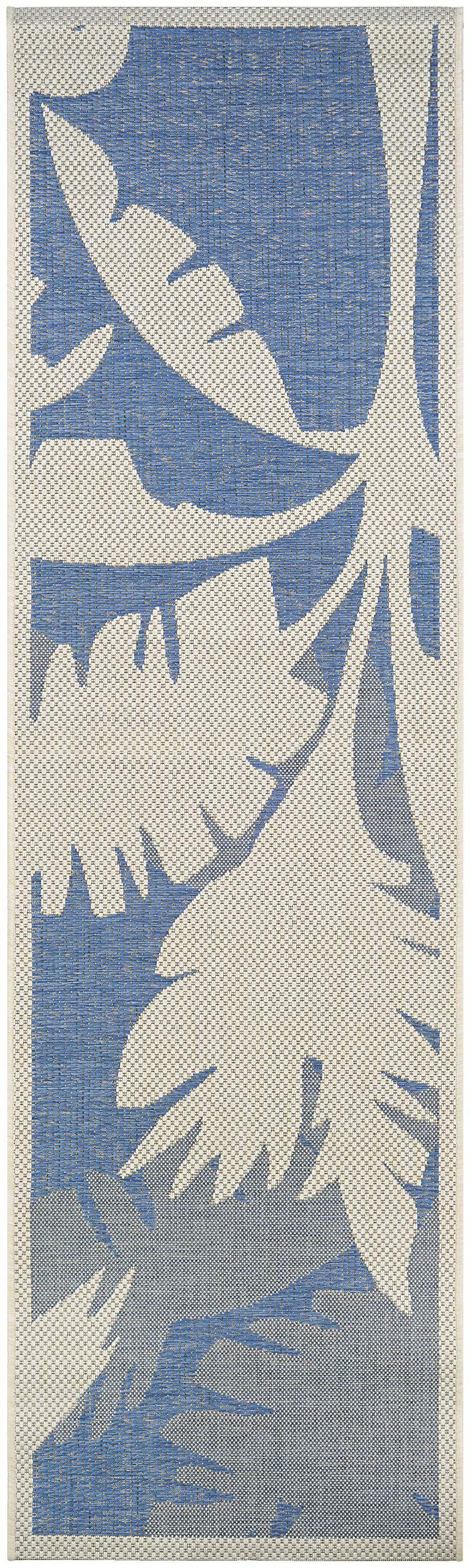 Couristan Monaco Indoor/Outdoor Area Rug for Patios, Decks, Kitchens, and Laundry Rooms, All-Weather, Pet-Friendly and Easy to Clean, Coastal Flora Pattern in Ivory-Sapphire Blue, 2'3" x 7'10" Runner