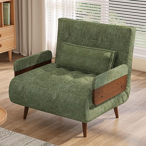 Miniatura 9 de JASIWAY Silla convertible para adultos, silla futón convertible 3 en 1 de lino con almohada, sofá cama individual plegable, cama de invitados para