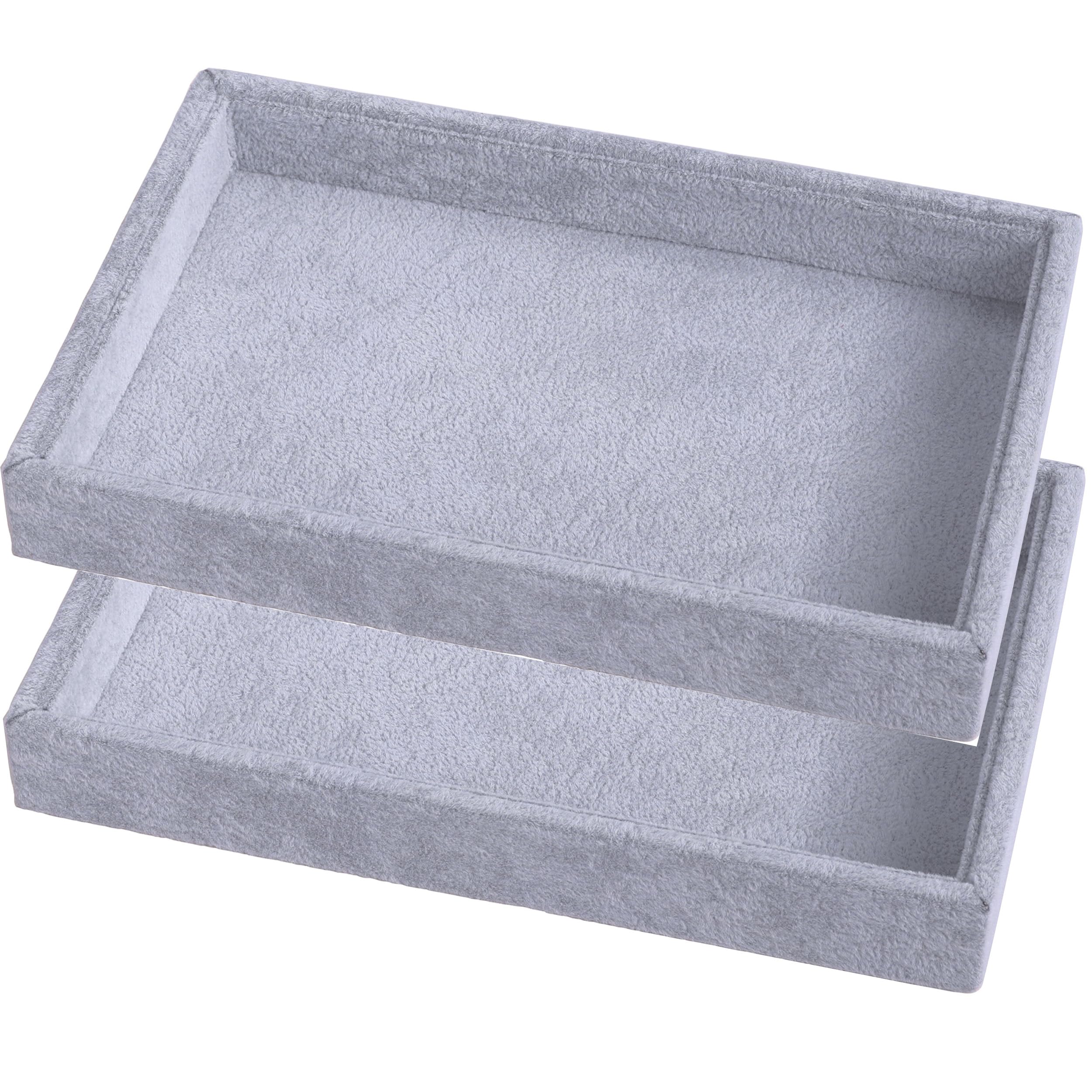 Plateau à bijoux en velours gris lot de 2 empilables pour bagues et colliers