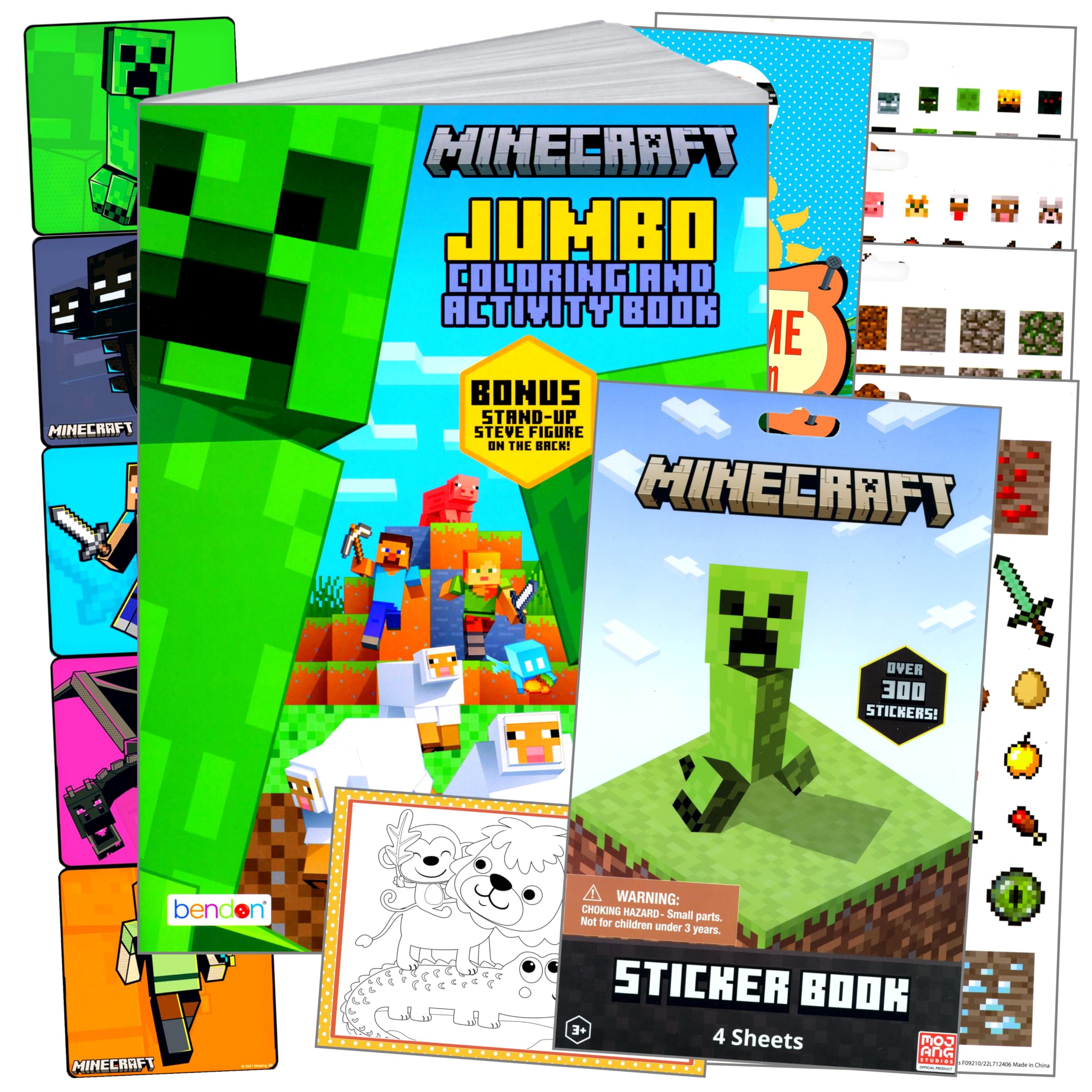 Bendon Minecraft Coloring and Stickers Activity Set with Minecraft Stickers, Coloring Book, Door Hanger, and Thank You Postcard Craft