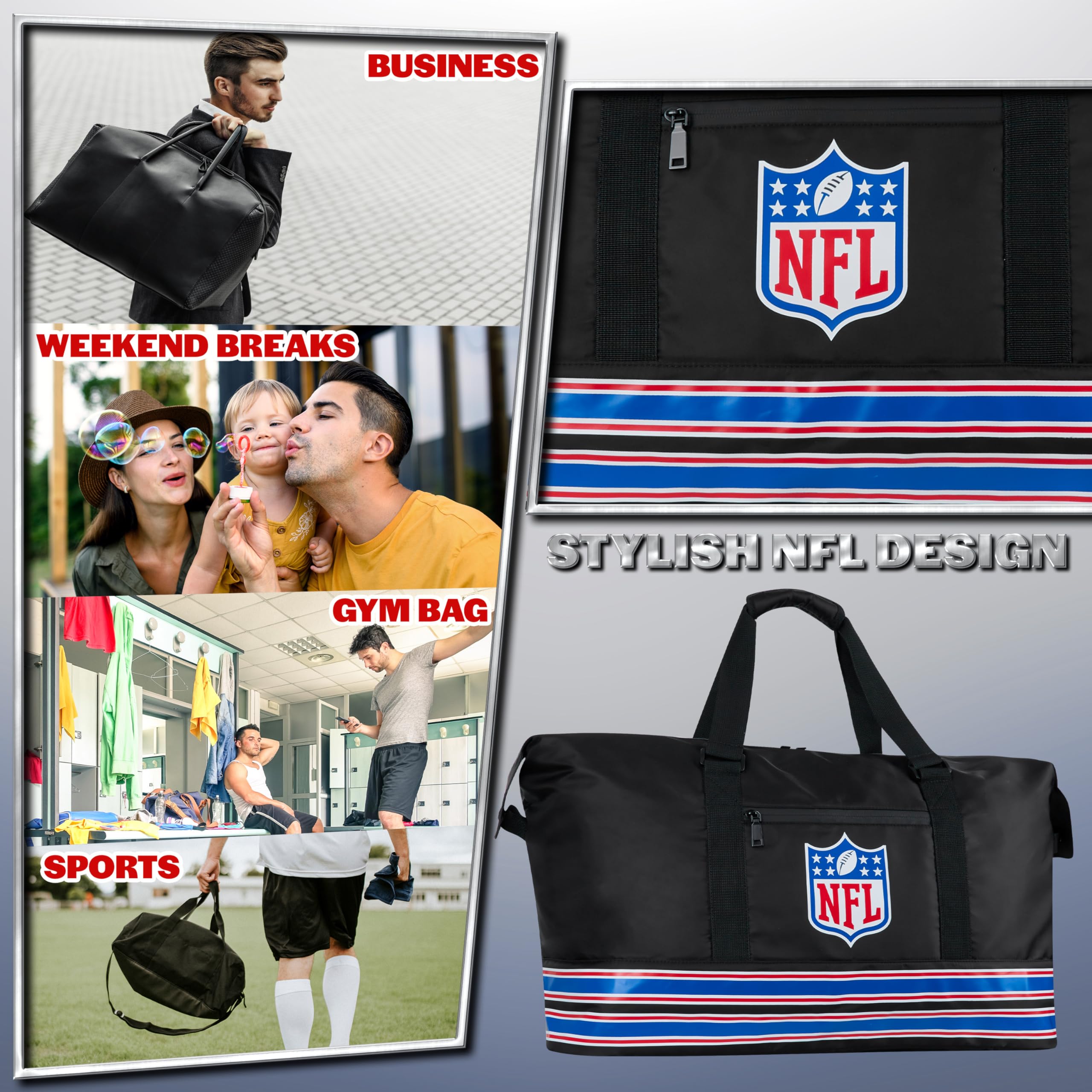 NFL Sporttasche Herren Teenager, Duffle Bag Fitness Tasche Herren Gym Tasche Reisetasche 54 x 21 x 40 - Fitness Geschenke Männer