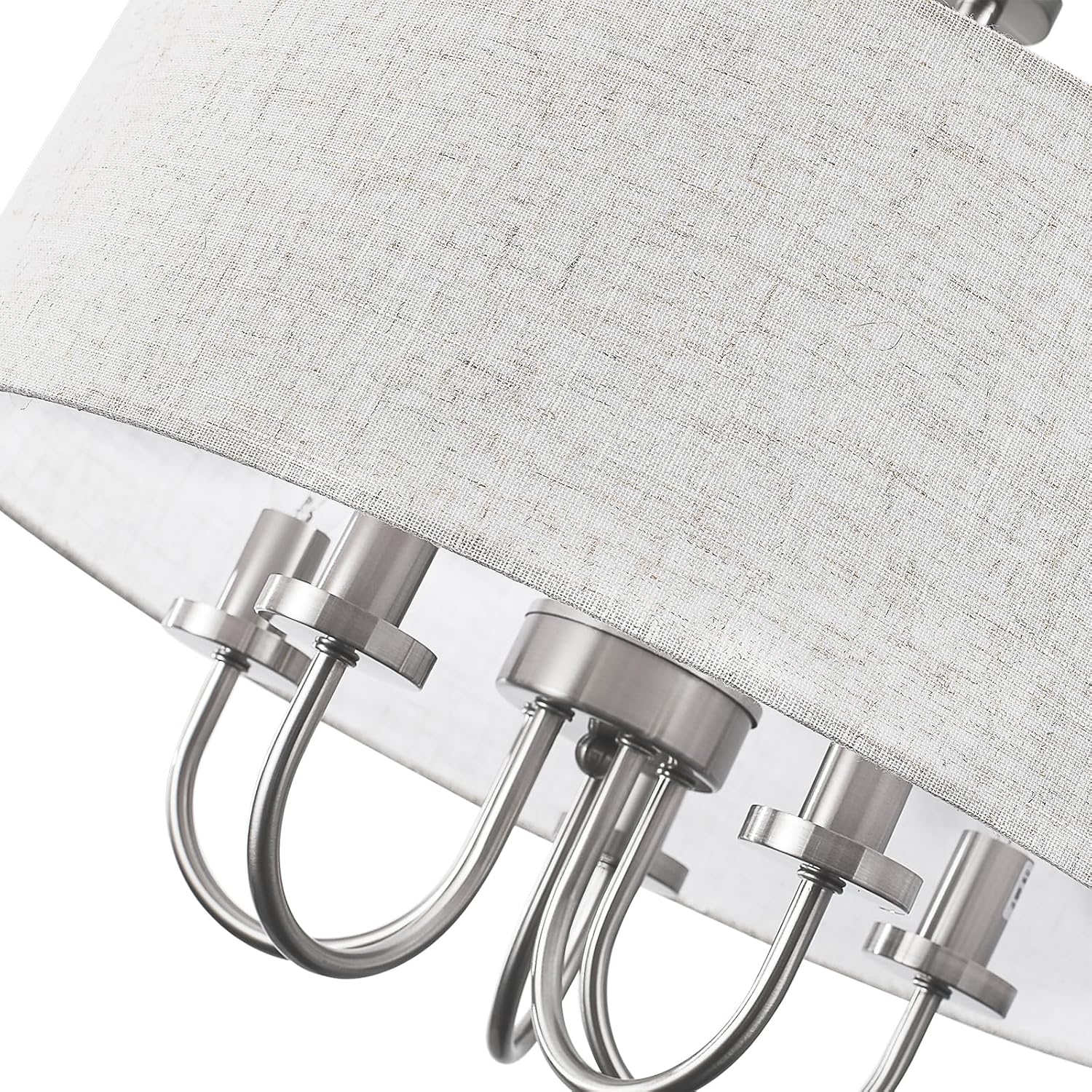 19" Brushed Nickel Drum Shade Chandelier, 5-Light Modern Round Chandelier with White Linen Fabric Shade, Adjustable Hanging Pendant Light for Dining Room, Living Room, Kitchen Island, Bedroom, Foyer