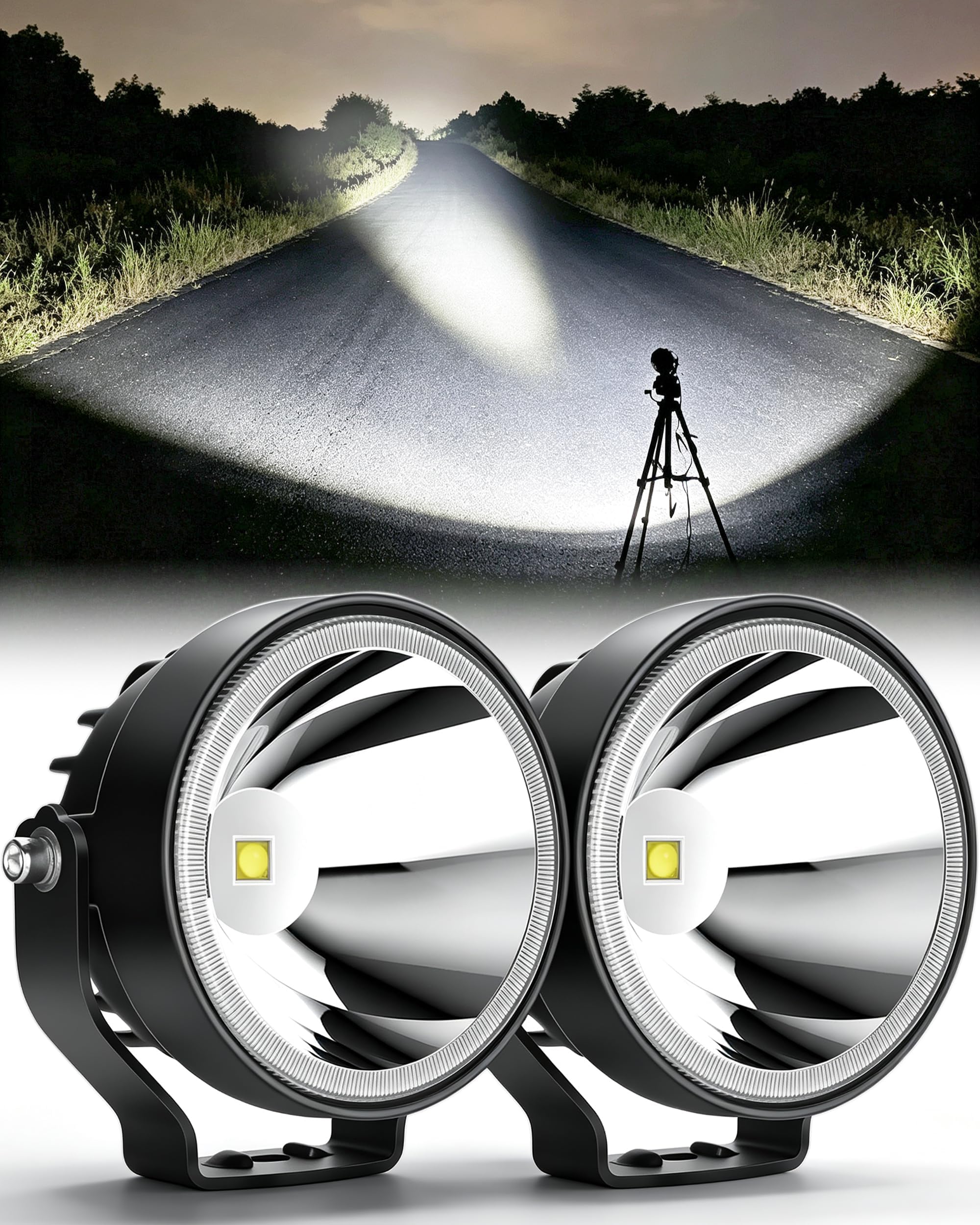 4 Inch Round Led Pod Lights, 60W LED Fog Lights, White | 12V 24V Spot LED Off Road Lights, Waterproof, Aluminum LED Driving Lights for Truck, Car, Boat, Motorcycle, ATV, UTV