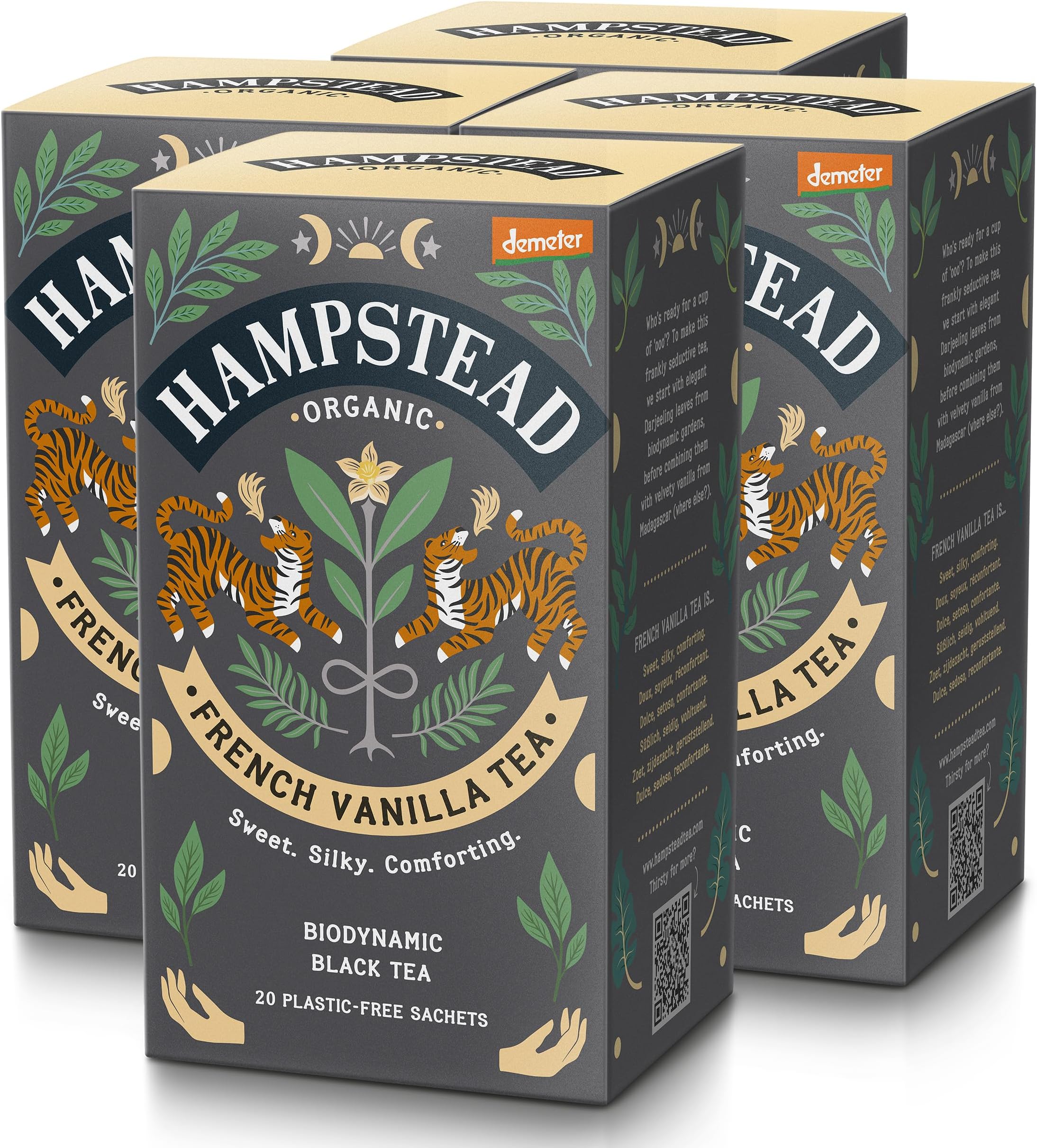 – Hampstead Organic French Vanilla Tea Bags (4 Packs of 20), Black Tea with Madagascan Vanilla, Flavoured Blend from Biodynamic Gardens, Home-Compostable Bags