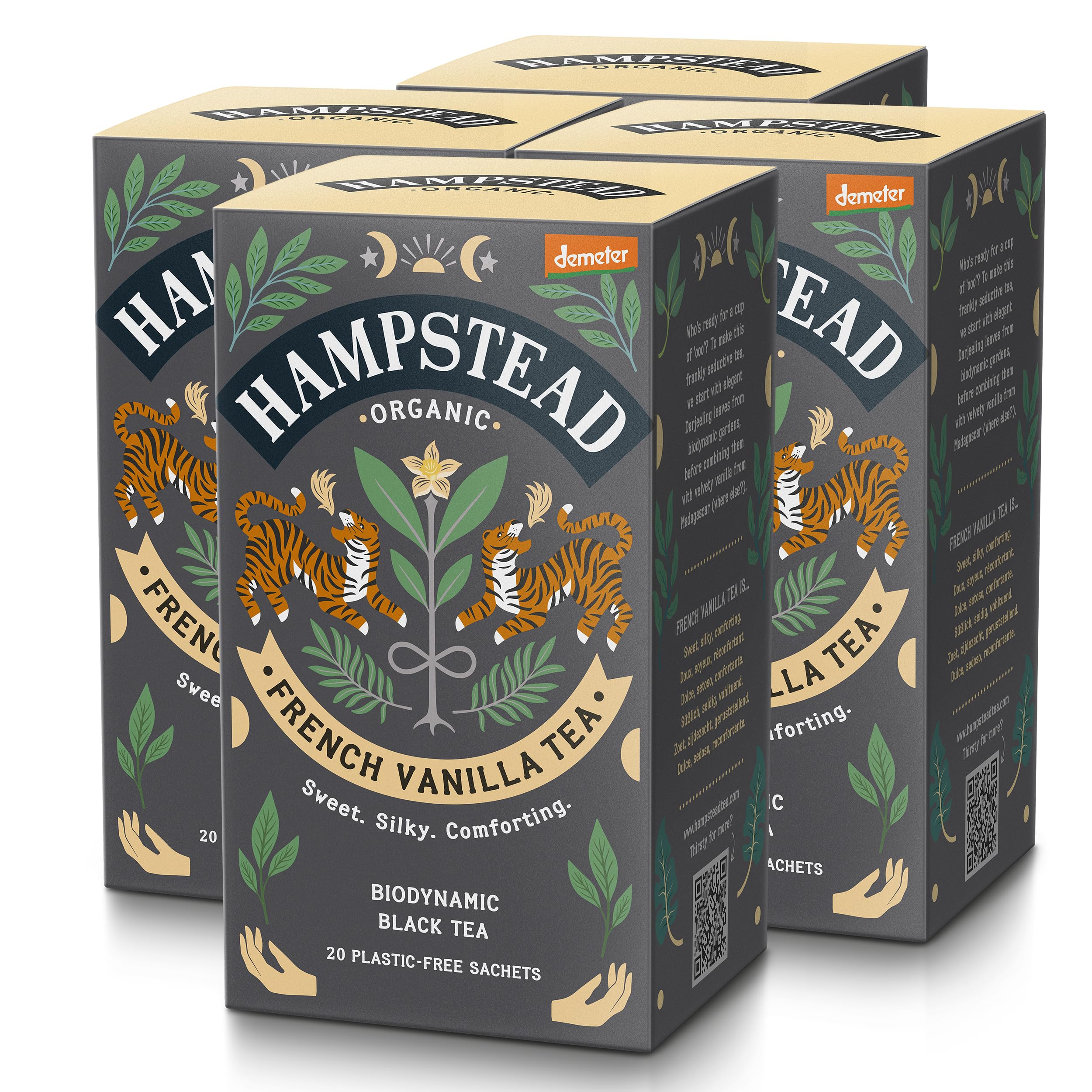– Hampstead Organic French Vanilla Tea Bags (4 Packs of 20), Black Tea with Madagascan Vanilla, Flavoured Blend from Biodynamic Gardens, Home-Compostable Bags
