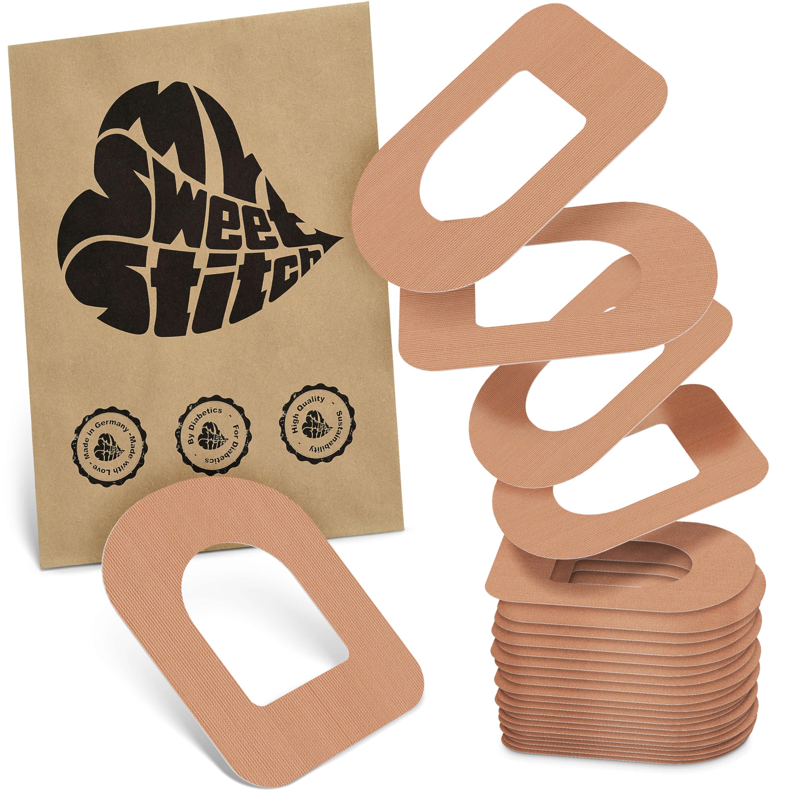 MySweetStitch - 25 x Omnipod pansement, Ringpatch Ø 95 x 72 mm, protection capteur, imperméable, respirant, doux pour la peau, Fabriqué en Allemagne, Beige