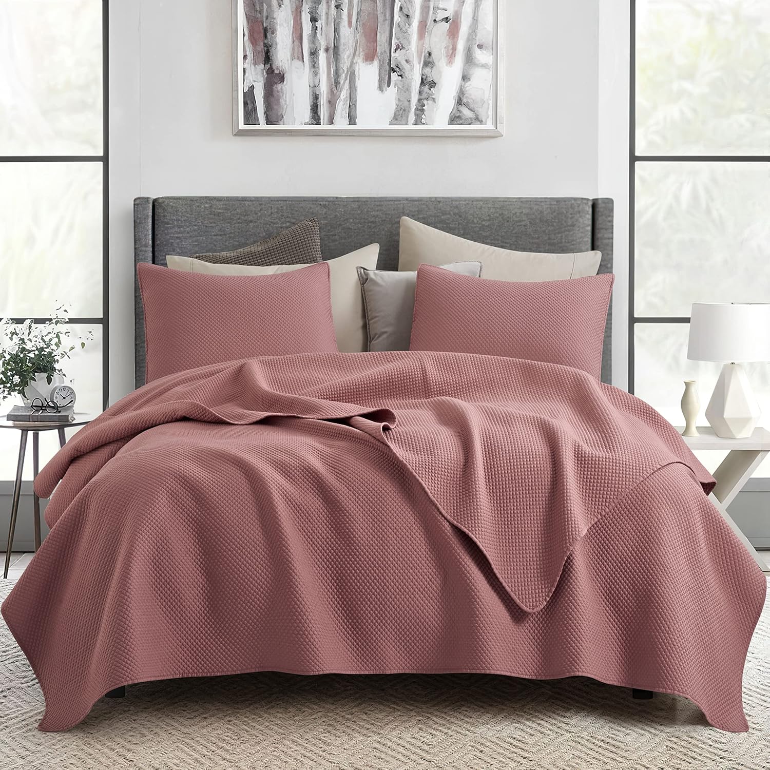 AiJar Home Stitched Terra Cotta Quilt Set Bedspread