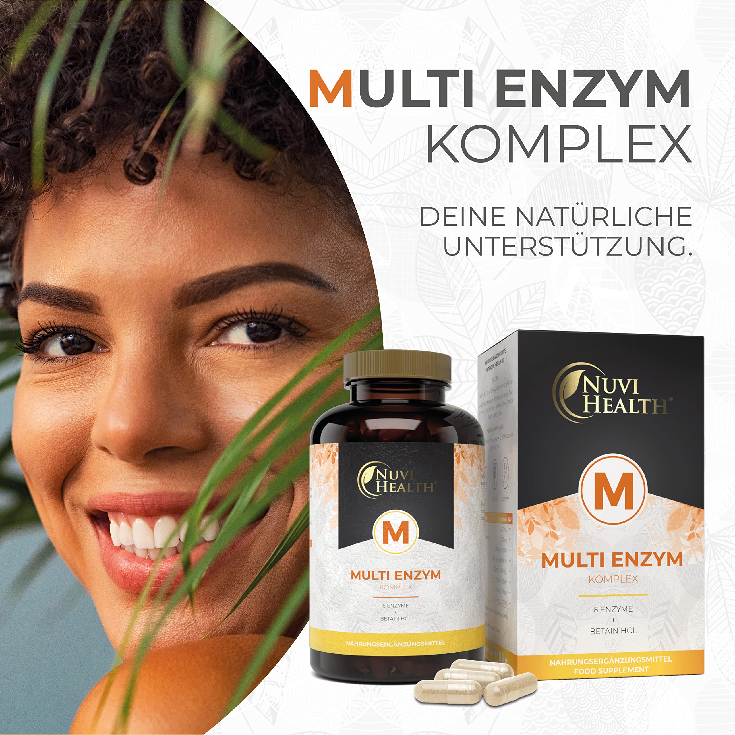 Enzym Komplex - Umfangreicher Mix mit 6 Enzymen + Betain HCL - Mit Bromelain, Papain Amylase, Catalase, Lipase - Hochdosiert - Vegan - 120 magensaftresistente Kapseln (Bright JC Caps®)