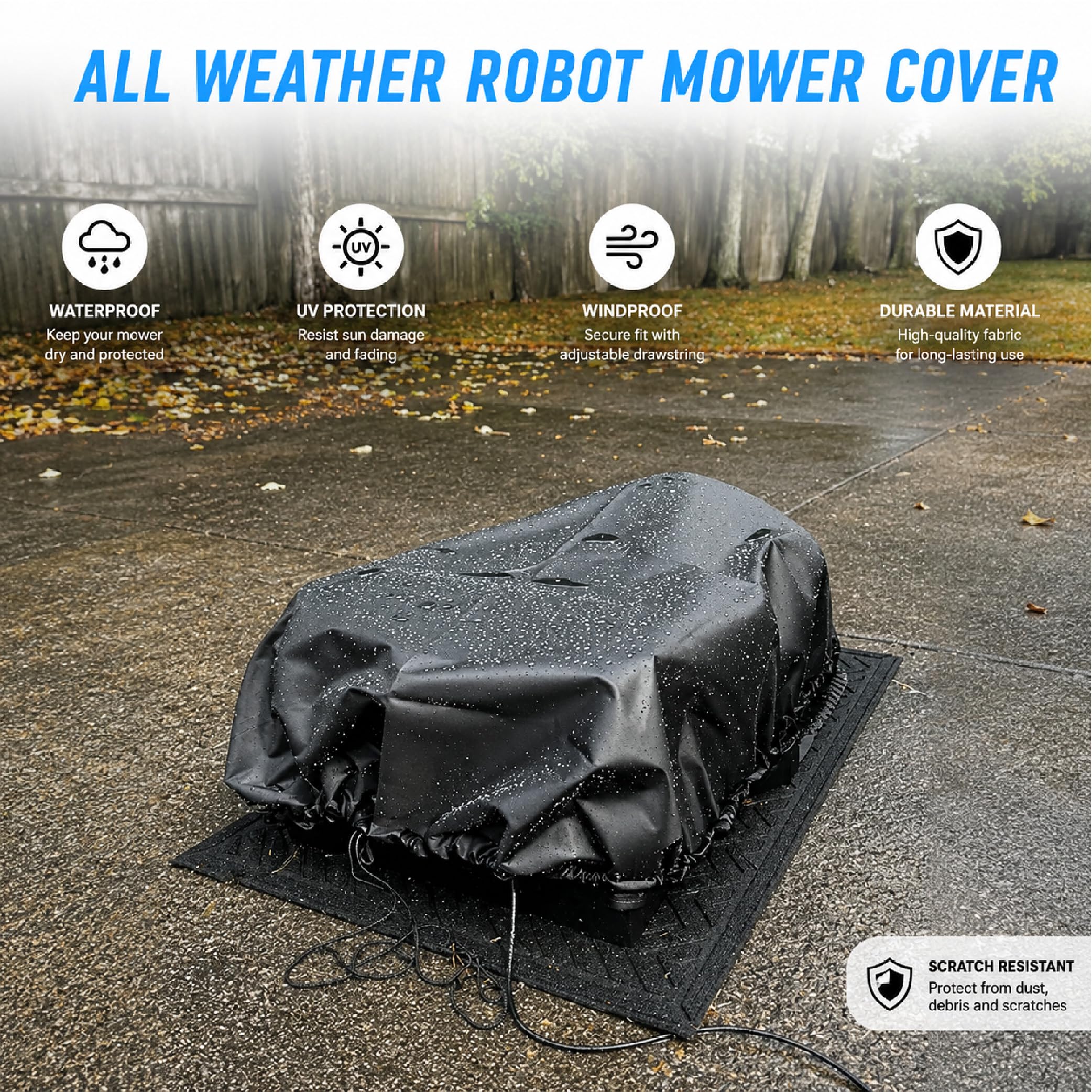 Cubierta para Robot Cortacésped para Kress Mission 2000 KR123E, 600D Funda Oxford Impermeable con Cordón Ajustable y Protección UV