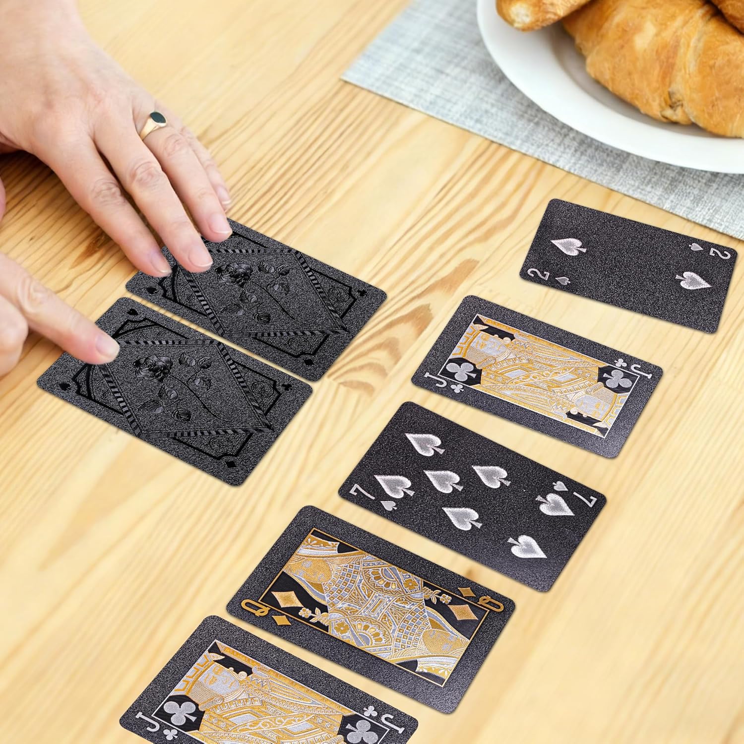 Playing Cards 2 Pack, Plastic Playing Cards, Waterproof Card, 2 Deck of Cards, Black Cool Foil Poker Card Set for Beach Table Magic Pool Camping Party Game, Standard Index Decks (Black)
