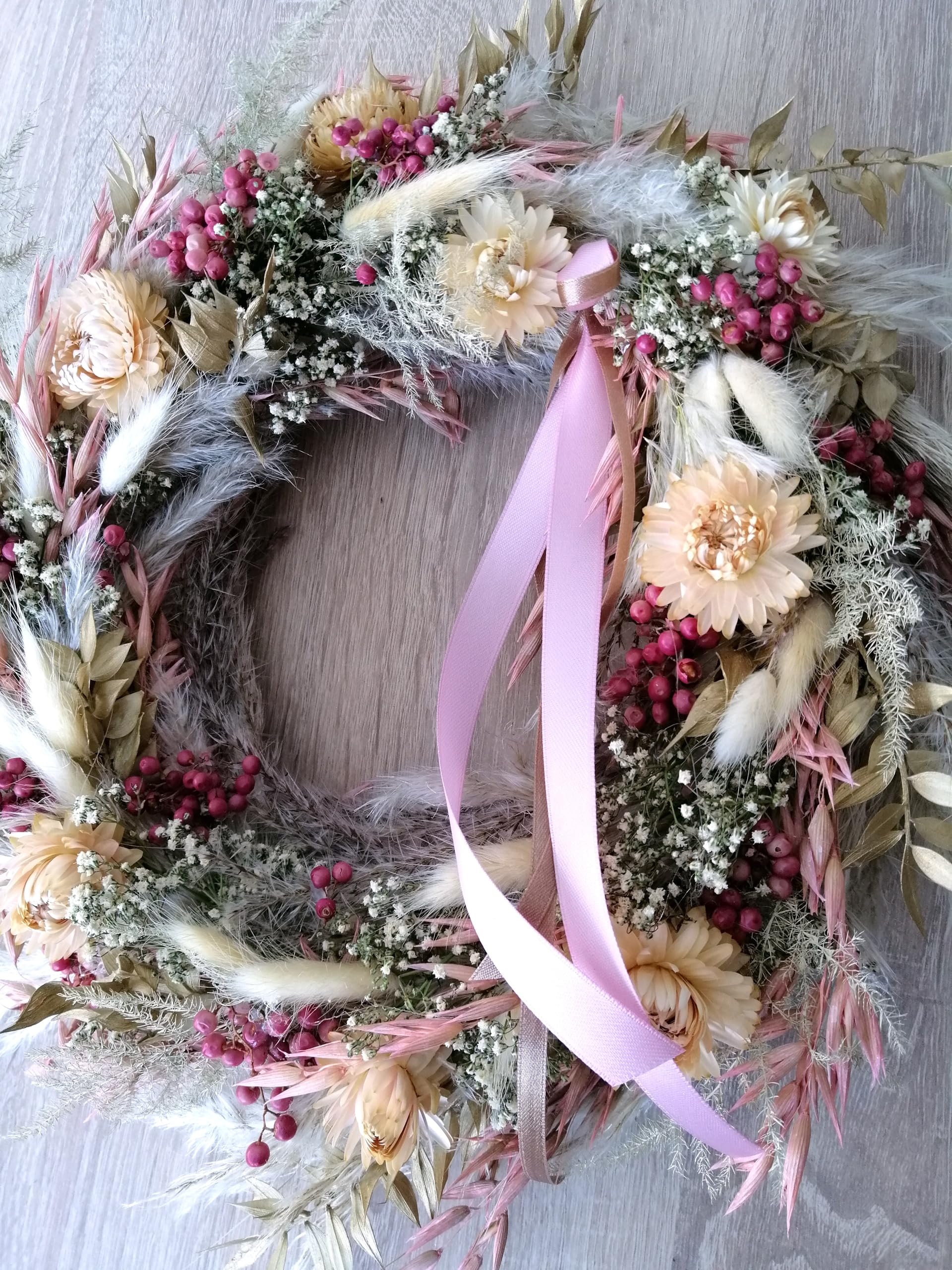 Generisch Mix Trockenblumen Kranz rosa goldfarben Wandkranz Türkranz Tischkranz getrocknet
