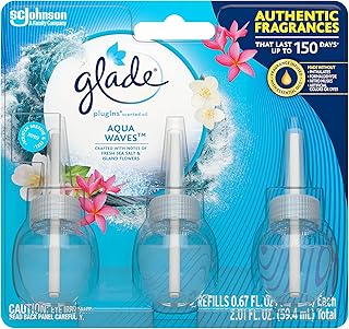 Glade PlugIns Refills Air Freshener, Scented and Essential Oils for Home and Bathroom, Aqua Waves, 2.01 Oz, 3 Count