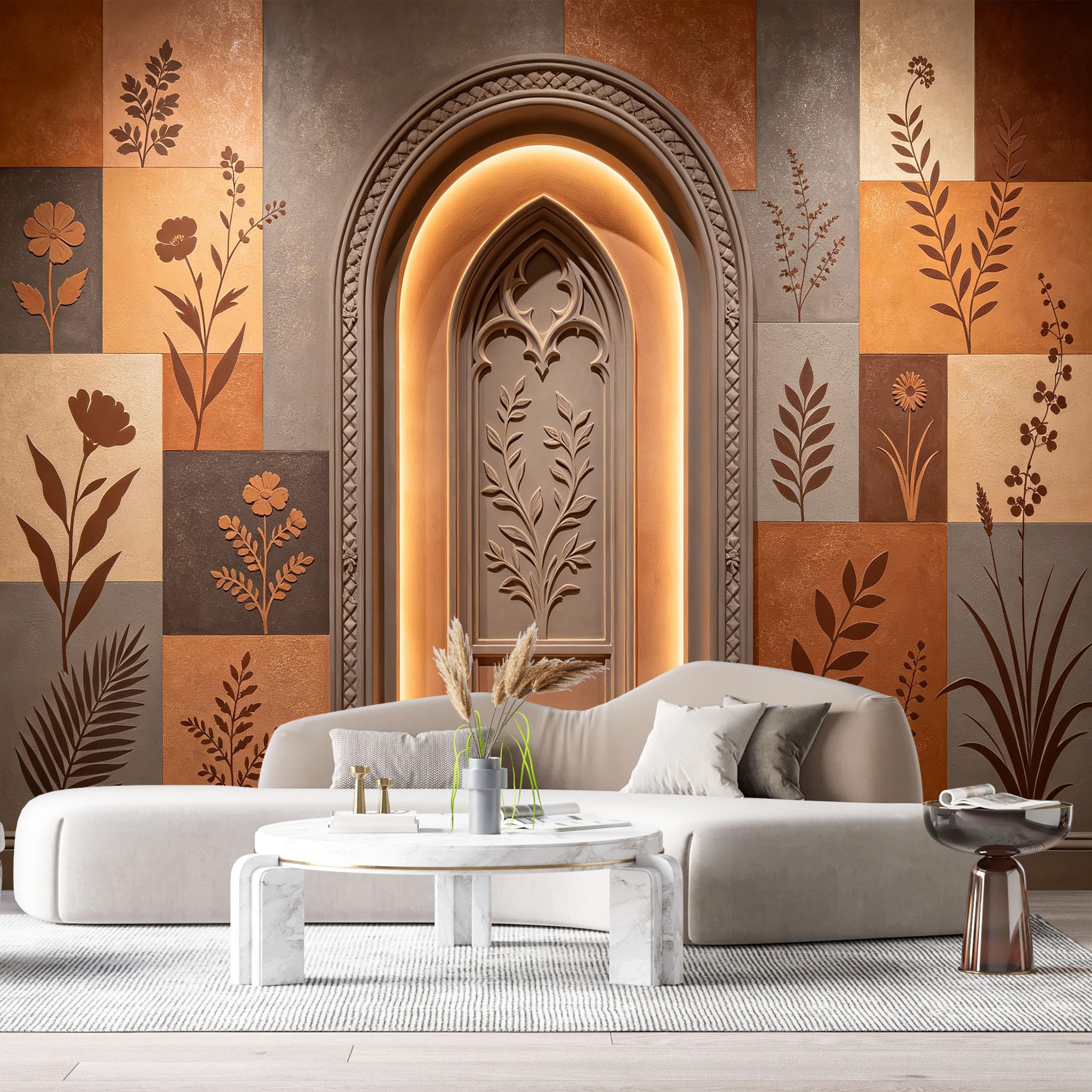 Custom Size Wall Murals Gothic Botanical Tracery Relief 3D Trompe L'Oeil SelfAdhesiveWall Fabric Removable Wallpaper Wall Decor for Living Room Bedroom Bathroom