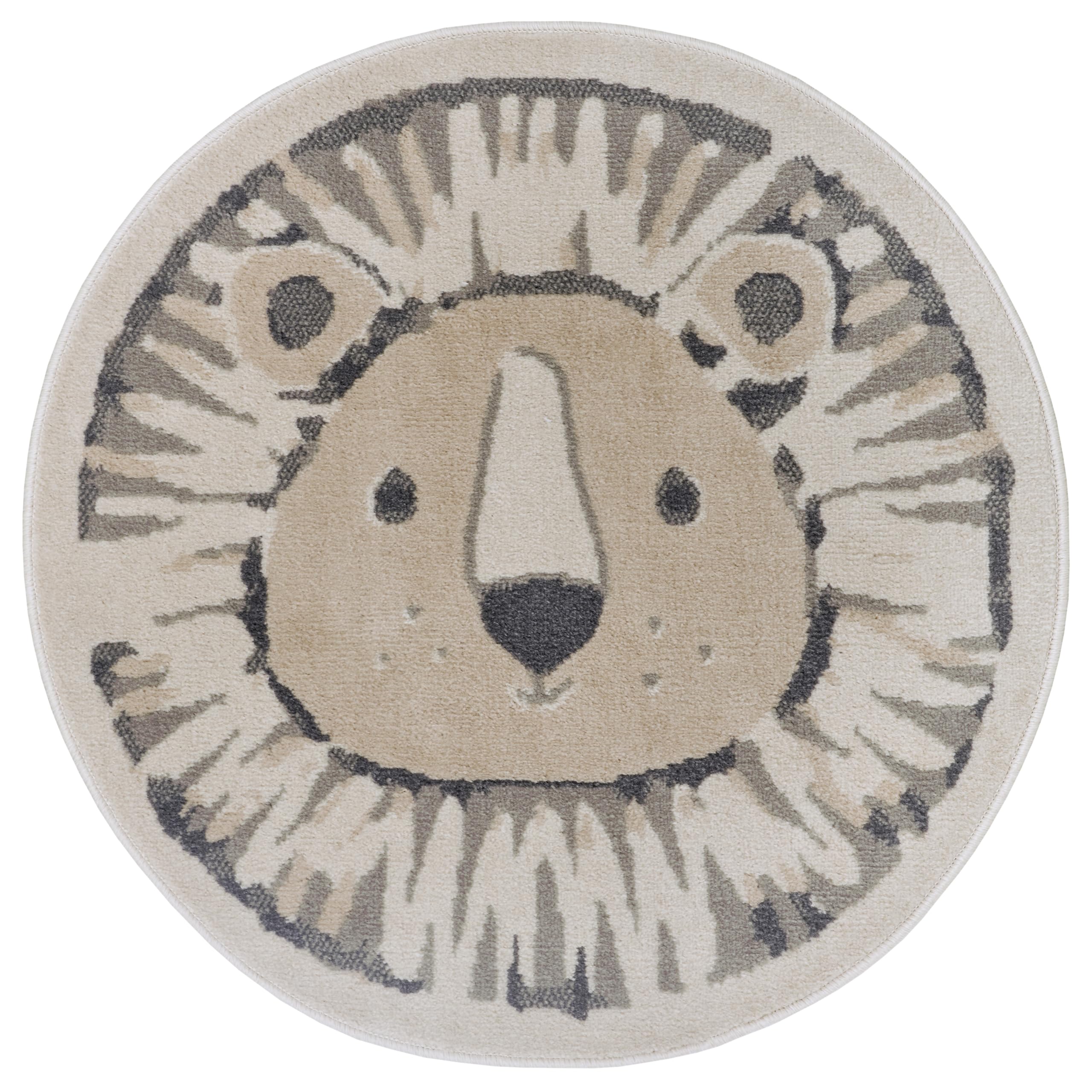 Hanse Home Adventures Alfombra Infantil Redonda, diseño de Leones, diseño de Animales, para habitación de niños, Sala de Juegos, habitación Juvenil, salón, Color Crema Gris, 140 cm