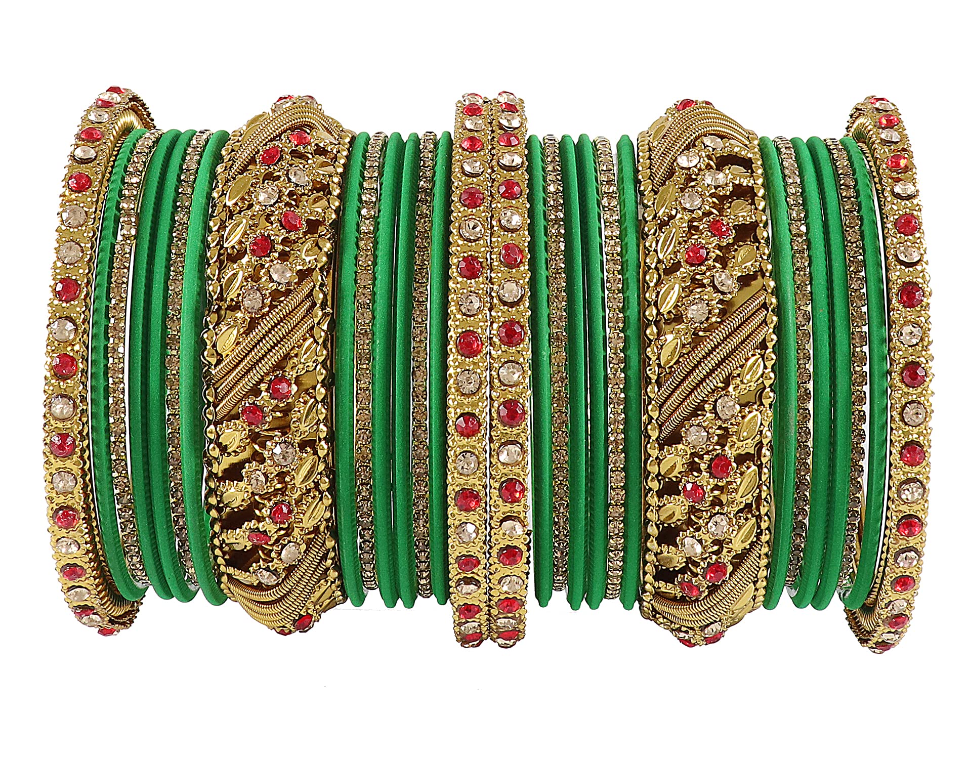 ZULKA Get your traditions Metal with Zircon Gemstone Studded Glossy Finished Chuda Set For Women and Girls, (Green_2.6 Inches), Pack Of 30 Bangle Set (B082RHQ2F3) Amazon Price History, Amazon Price Tracker