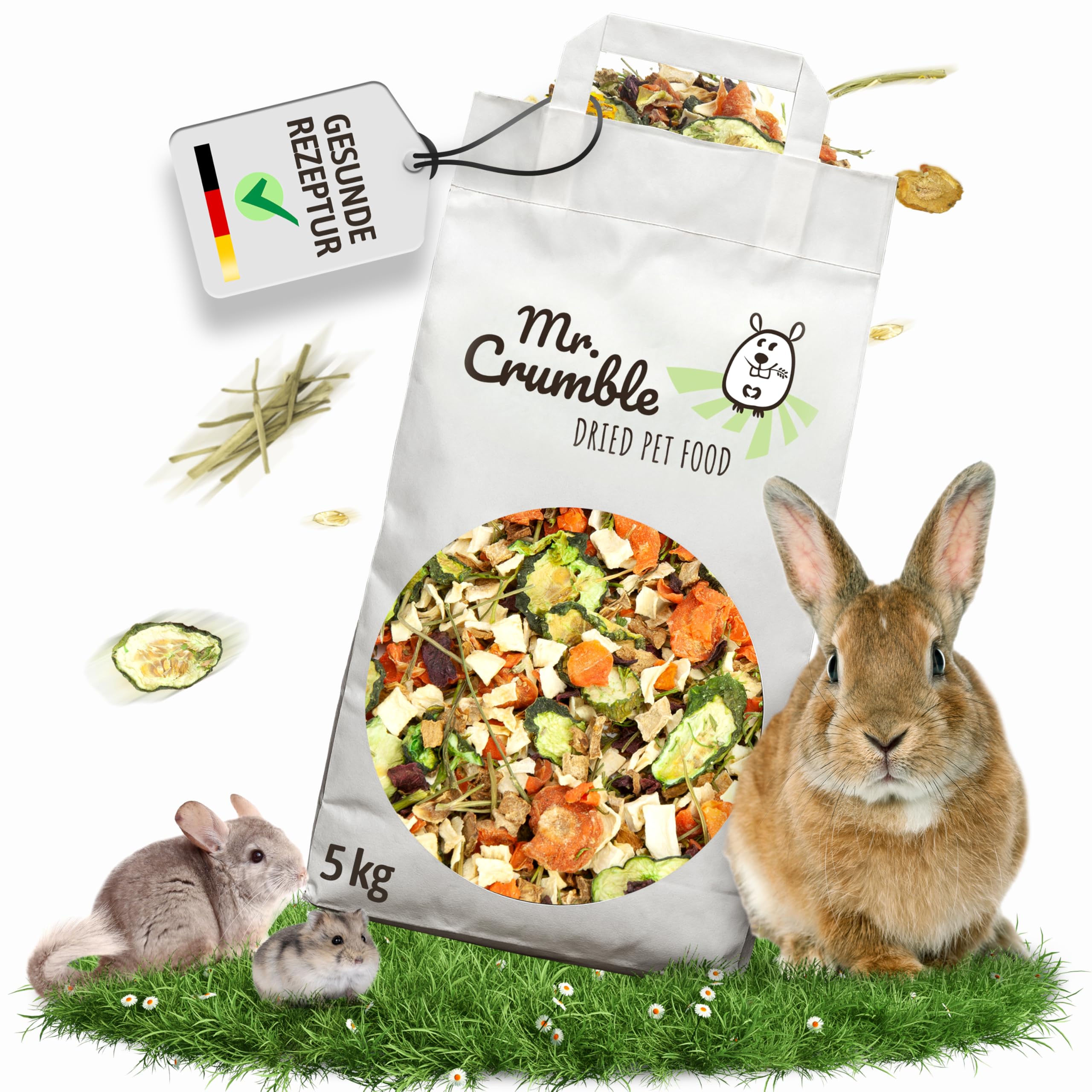 Mr. Crumble Gemüsegarten – Getrocknetes Gemüse mit Kräutern für Kaninchen, Meerschweinchen & Nager – 100 % natürliches Ergänzungsfutter – Ohne Zusätze – Gemüse-Mix 5 kg